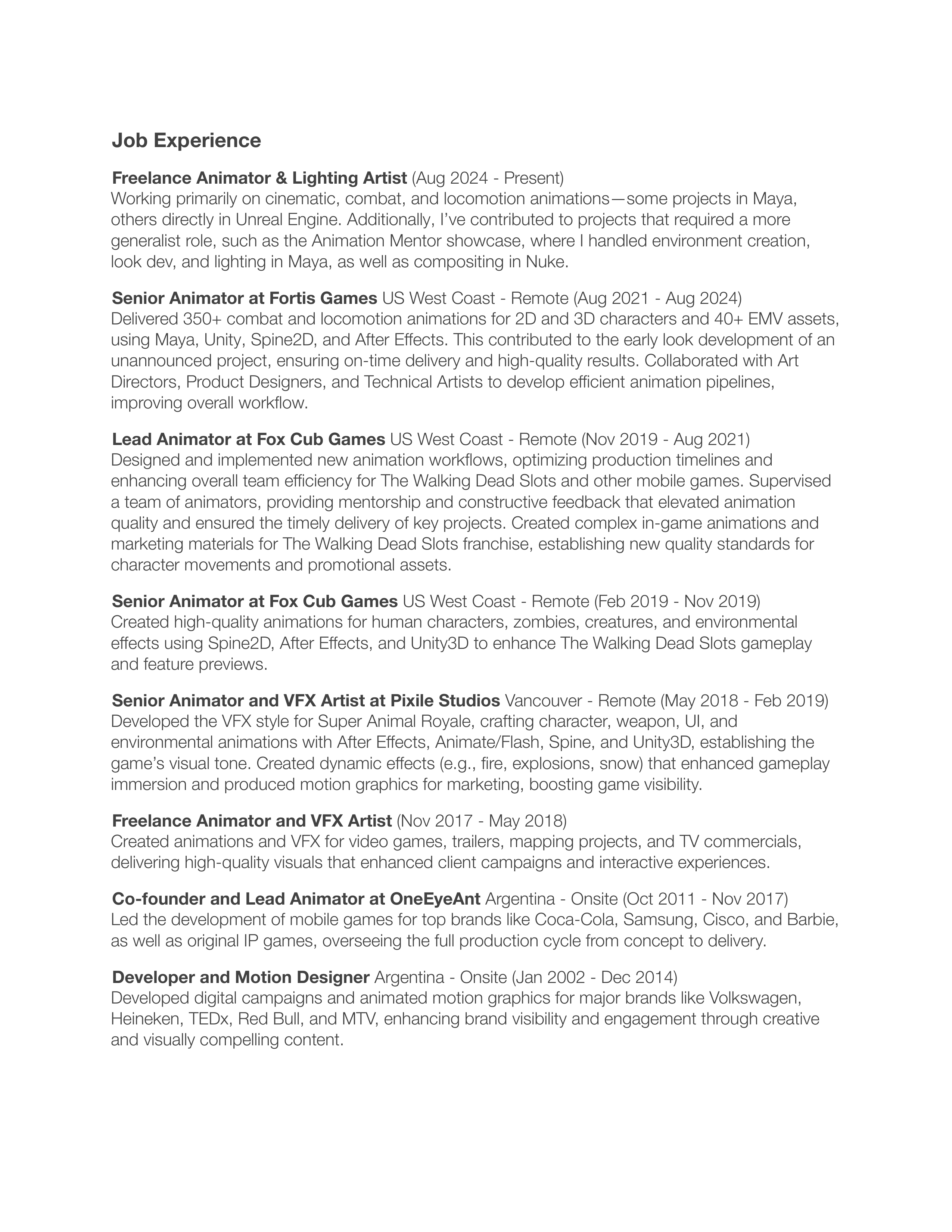Fortis Games Animator Resume — page 2