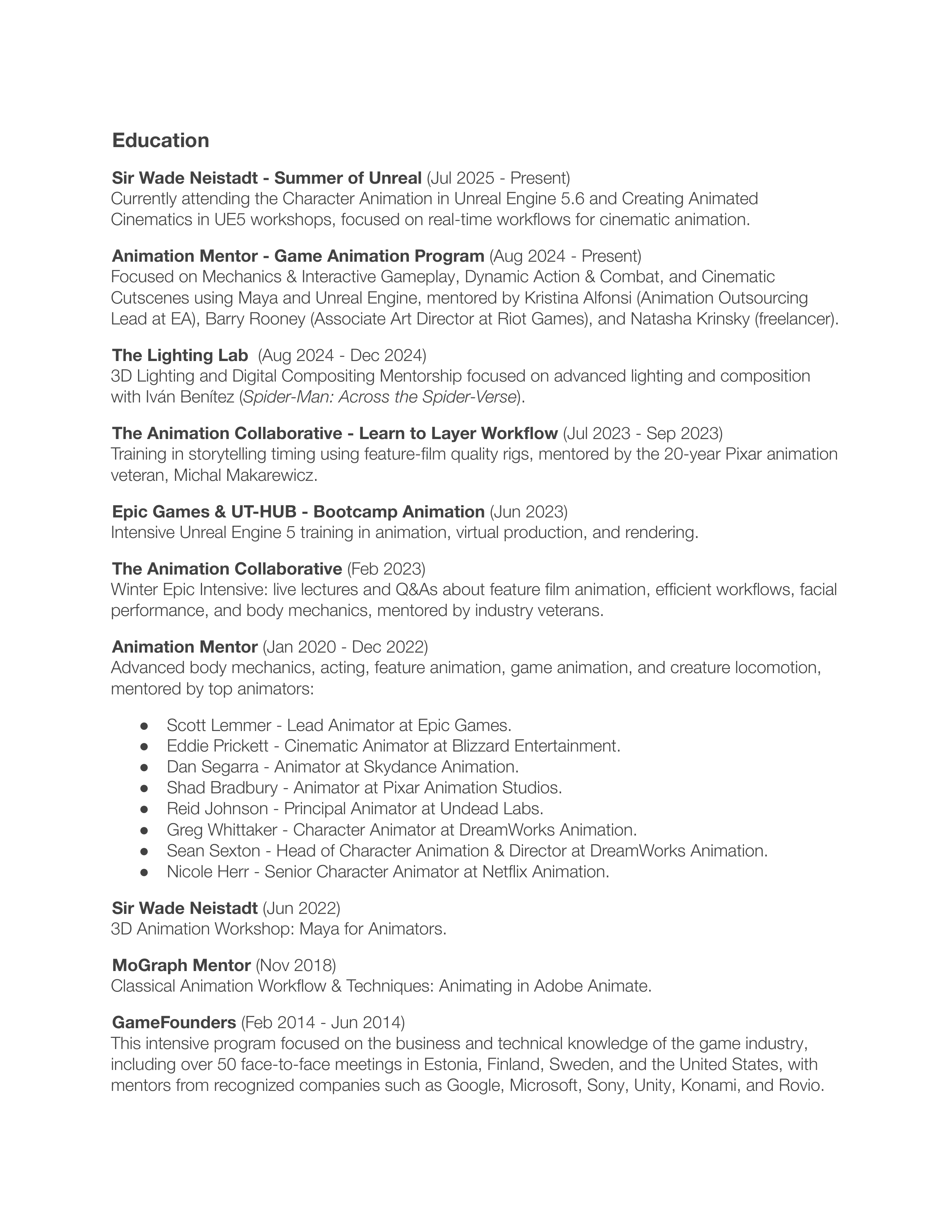 Fortis Games Animator Resume — page 3
