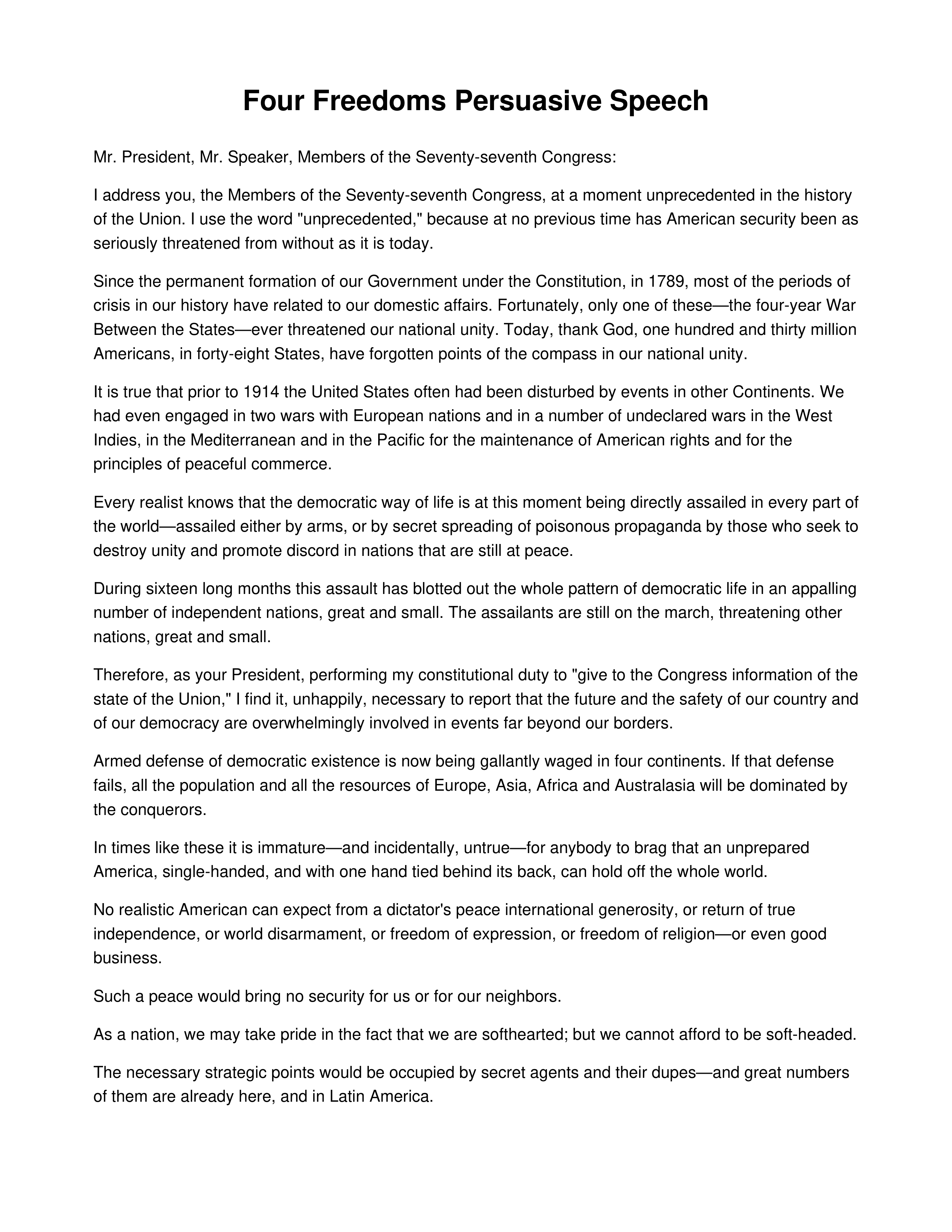 Four Freedoms Persuasive Speech — page 1