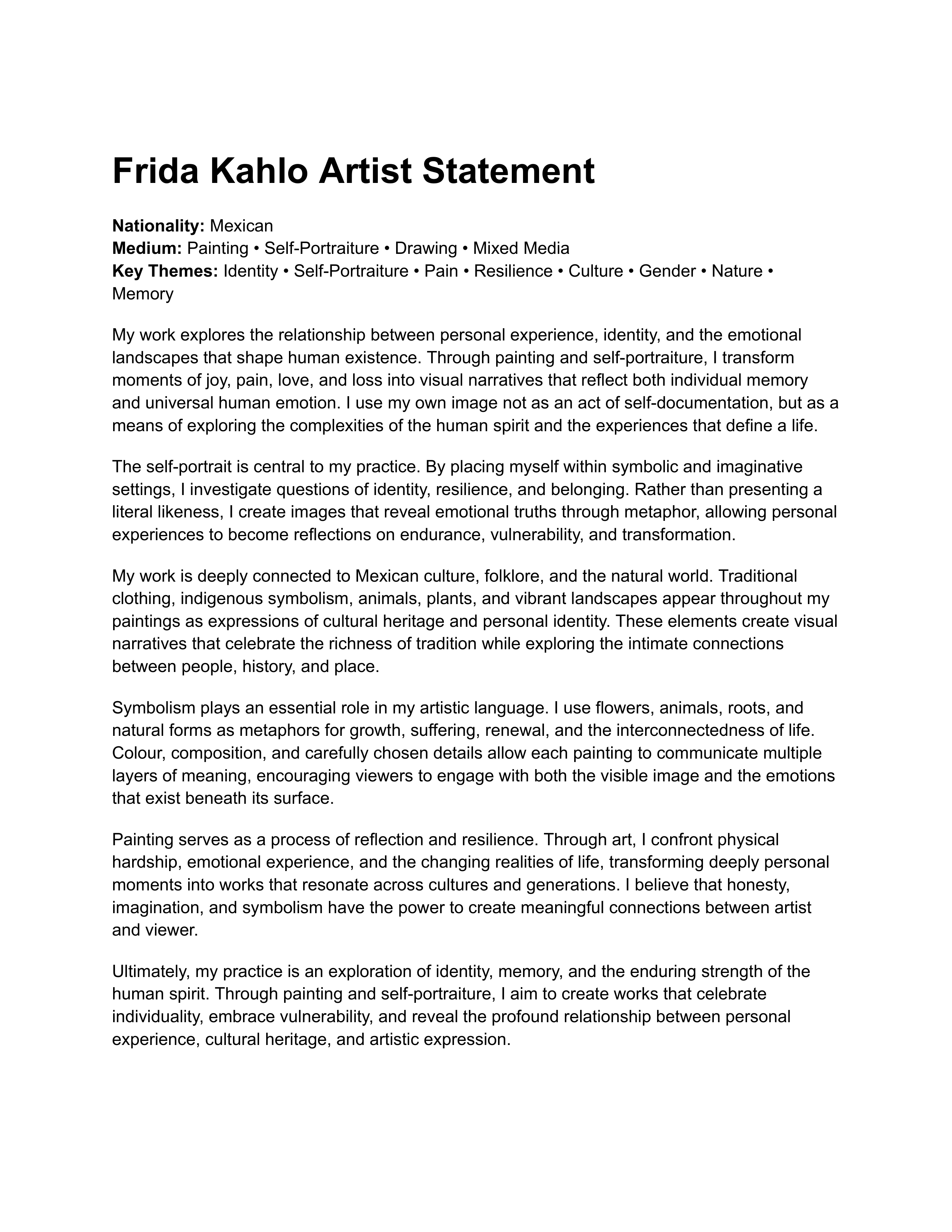 Frida Kahlo Artist Statement — page 1