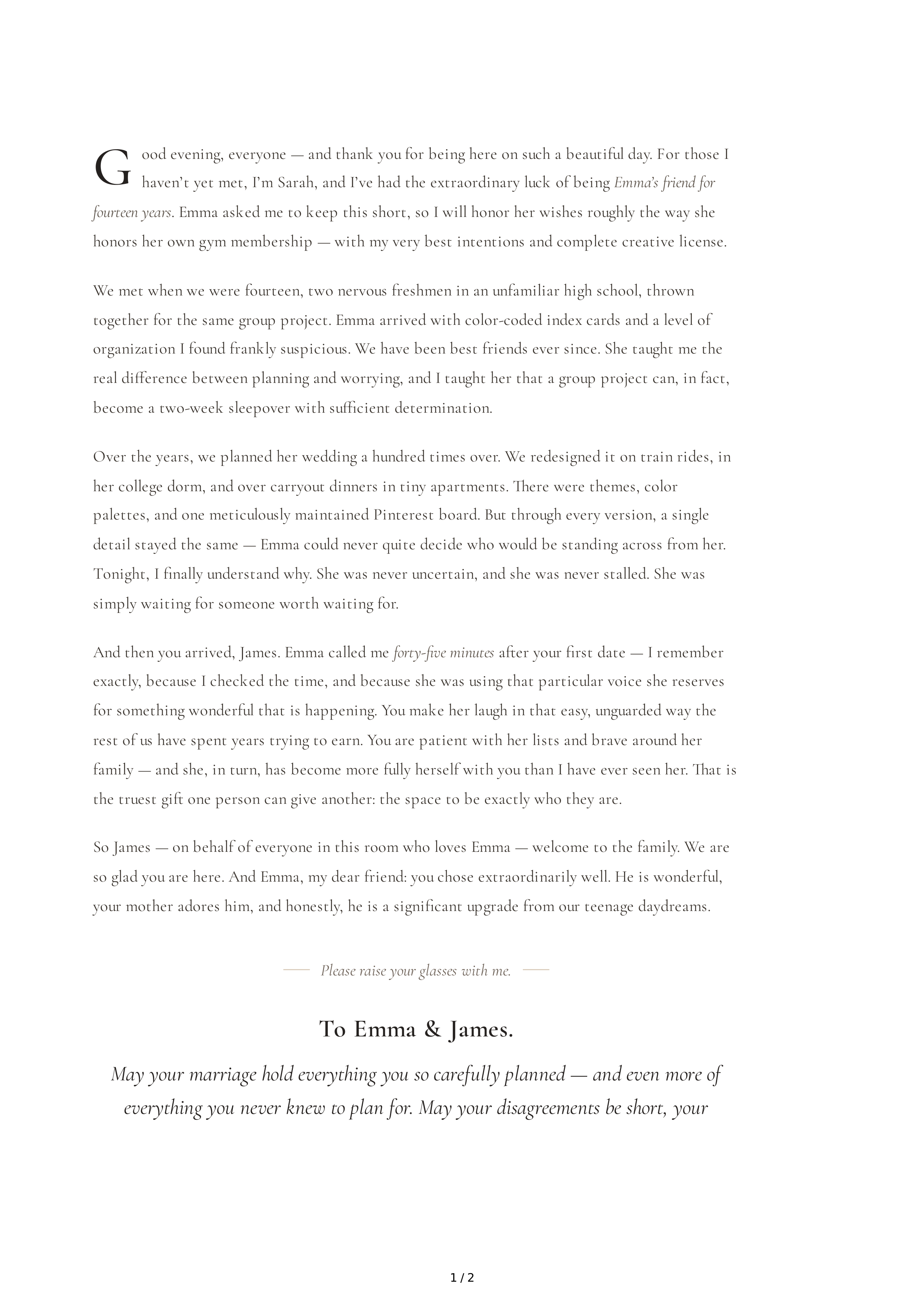 Friend of the Bride Wedding Toast — page 1