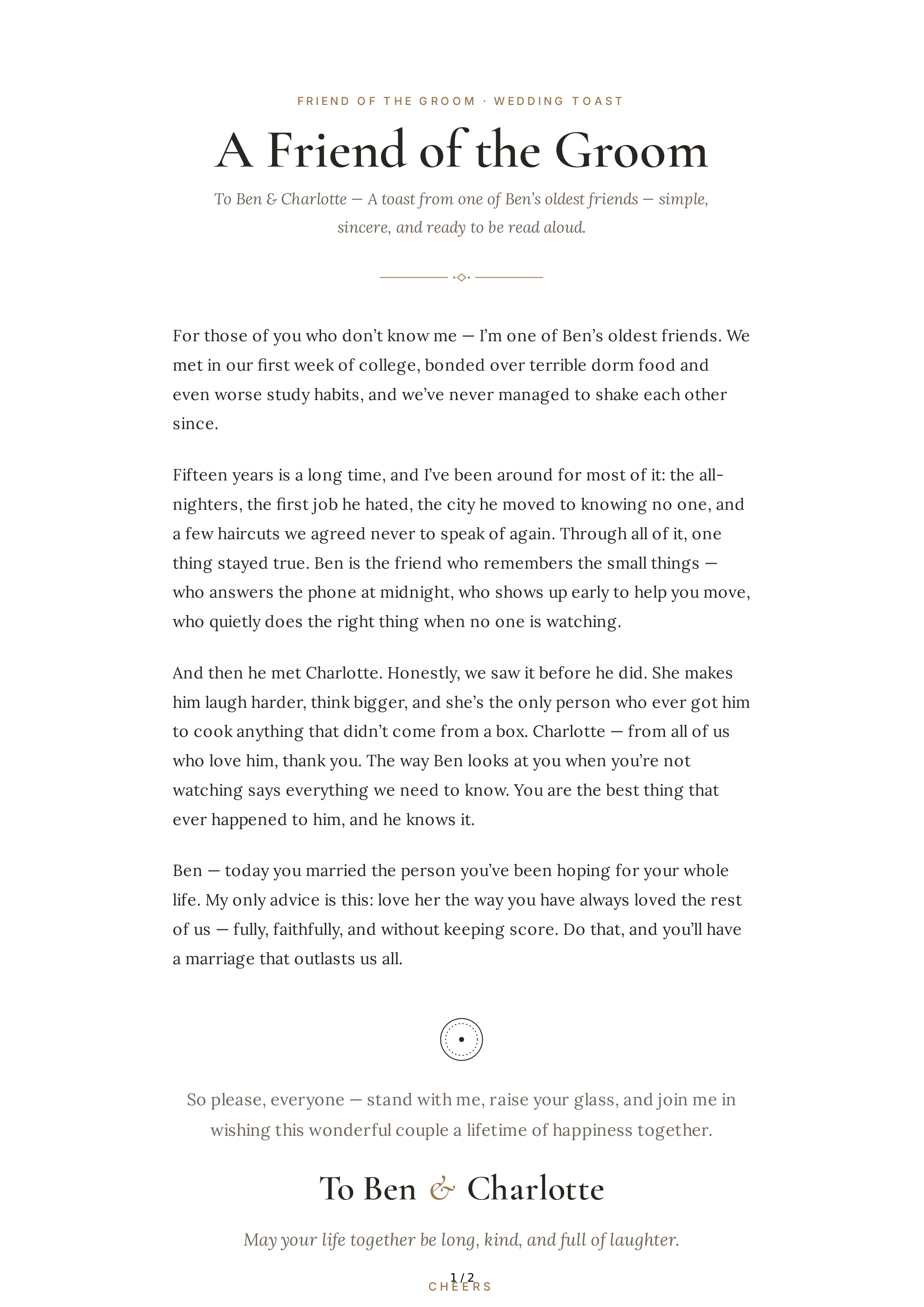 Friend of the Groom Wedding Toast — page 1