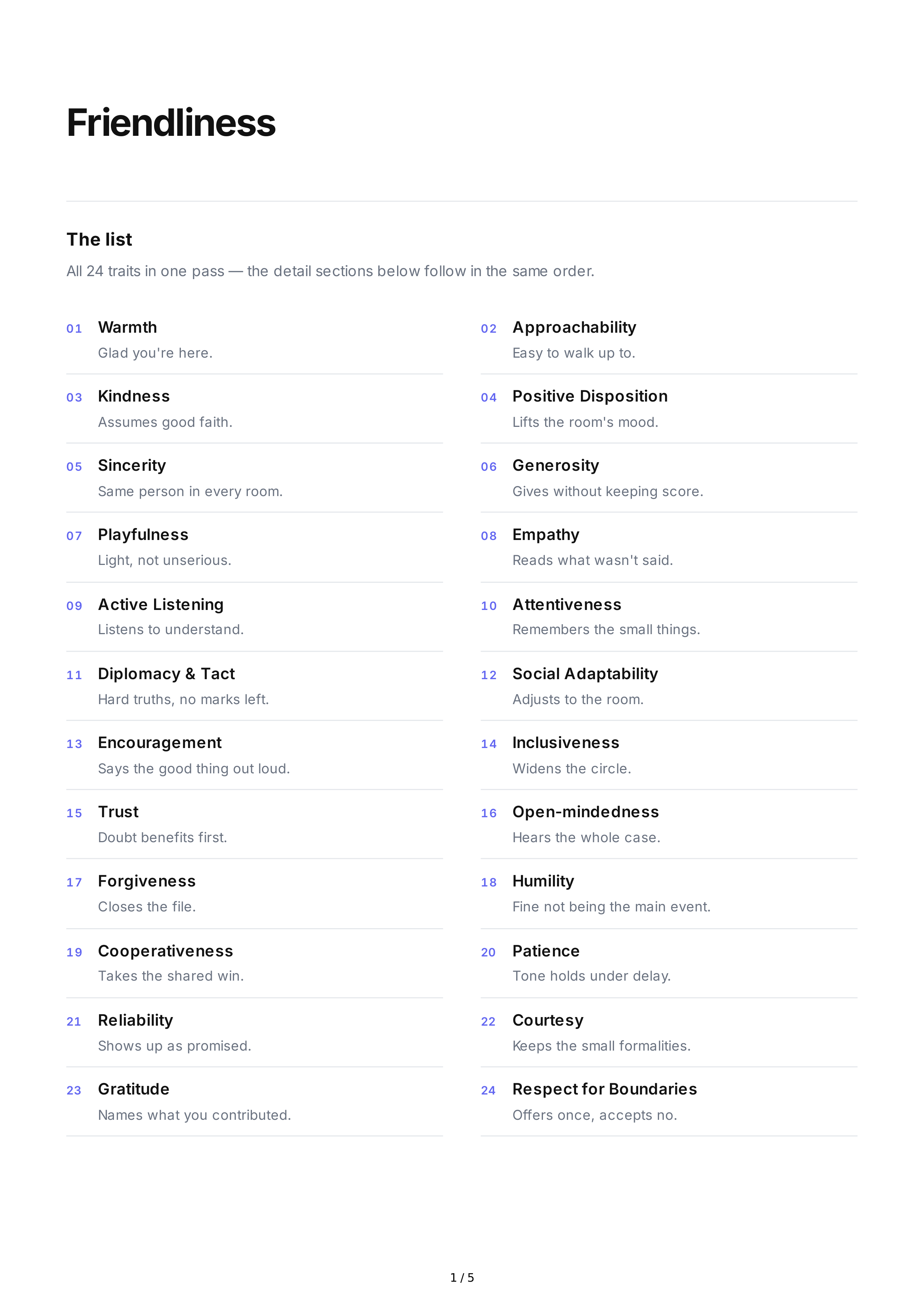 Friendliness Personality Traits — page 1