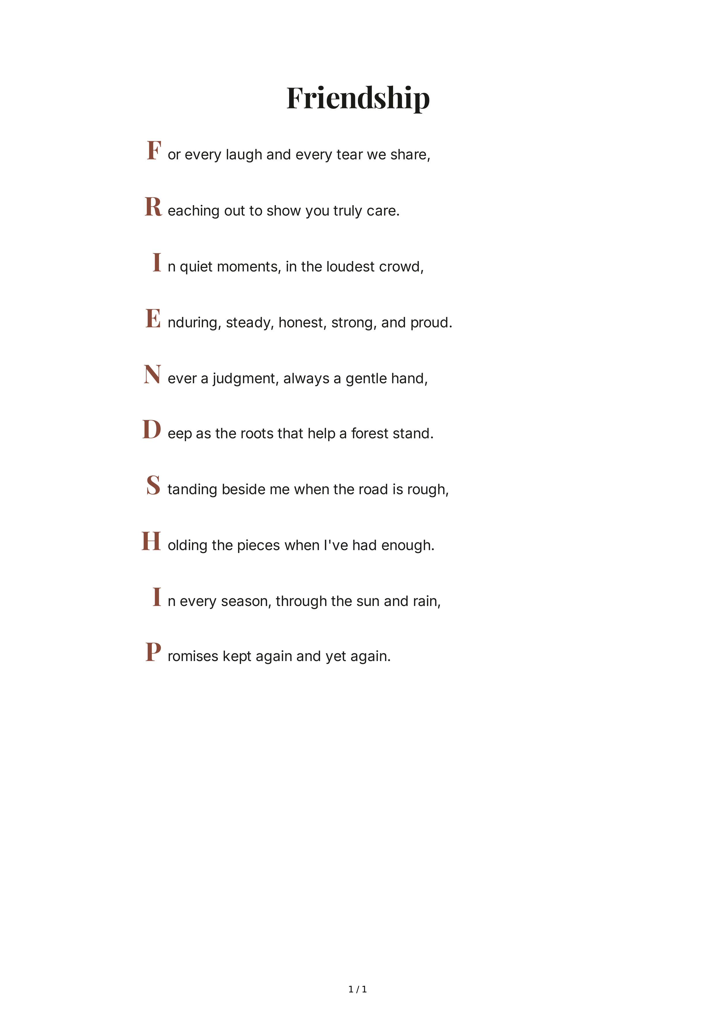 Friendship Acrostic Poem — page 1