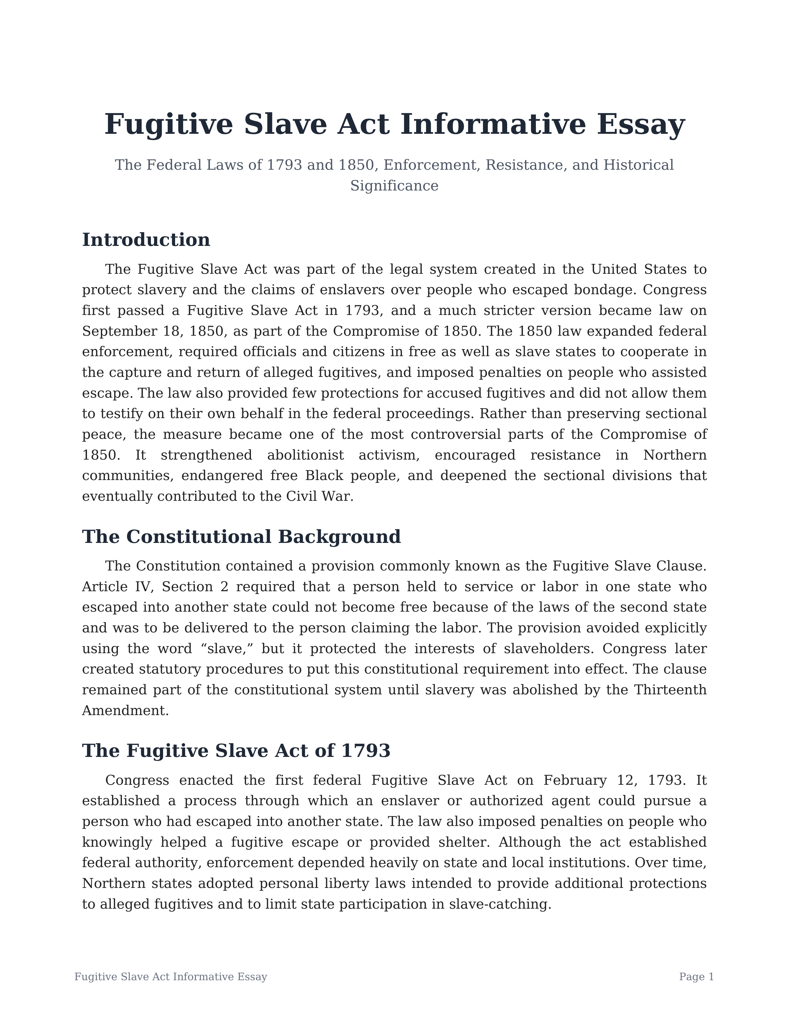 Fugitive Slave Act Informative Essay — page 1