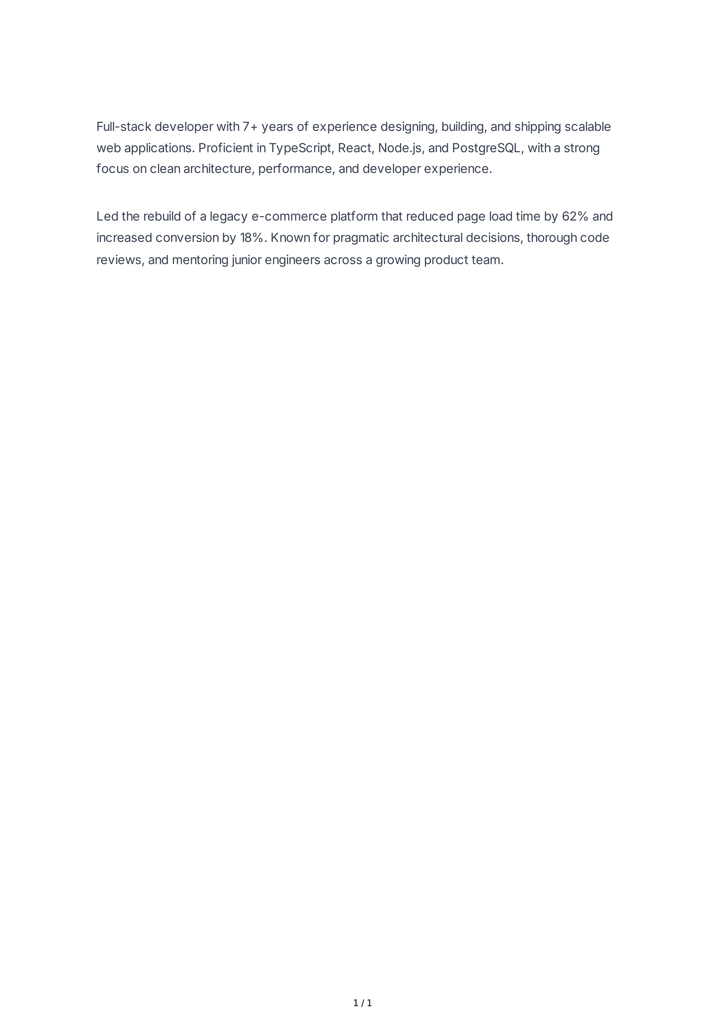 Full-Stack Developer Resume Summary — page 1