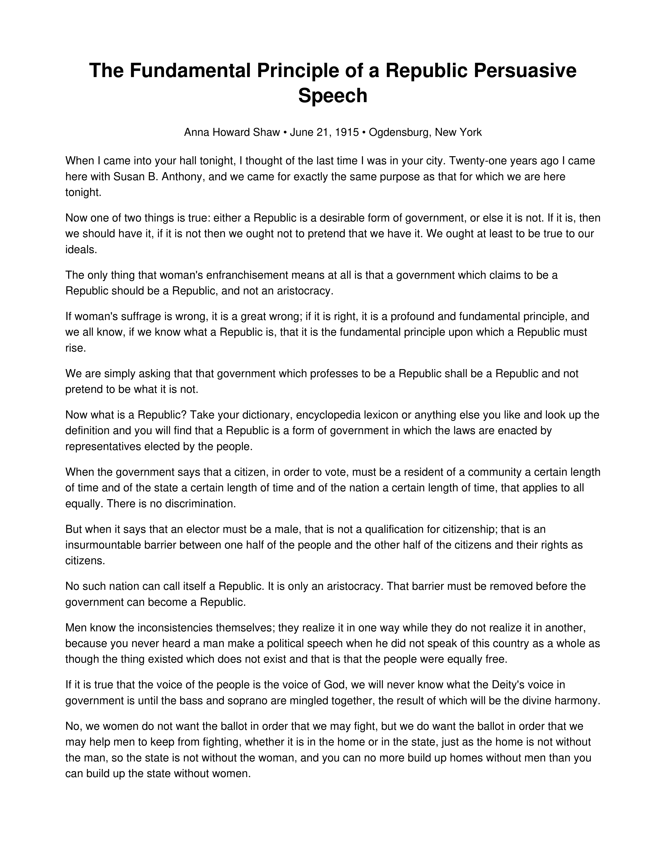 The Fundamental Principle of a Republic Persuasive Speech — page 1