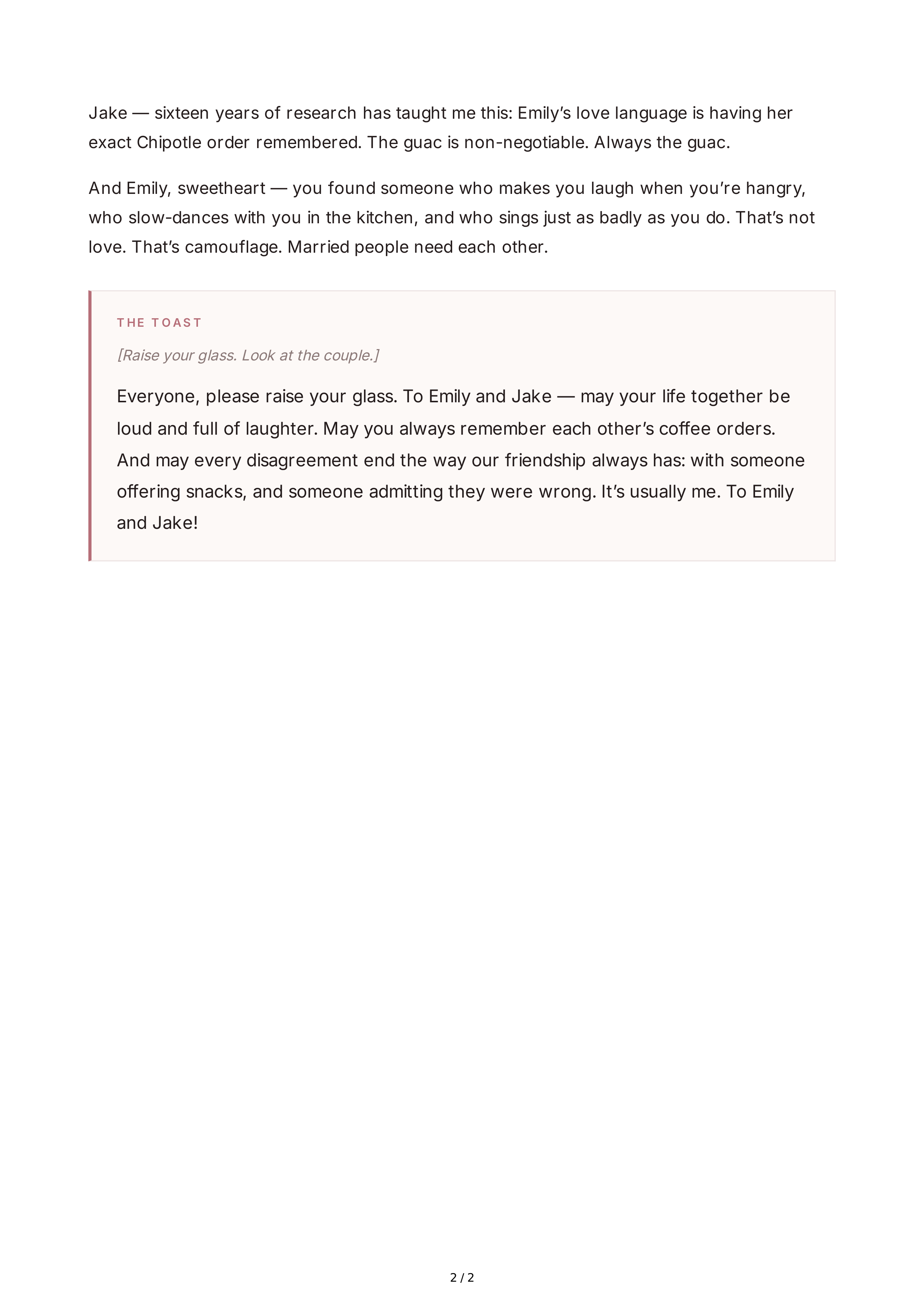 Funny Maid of Honor Speech — page 2