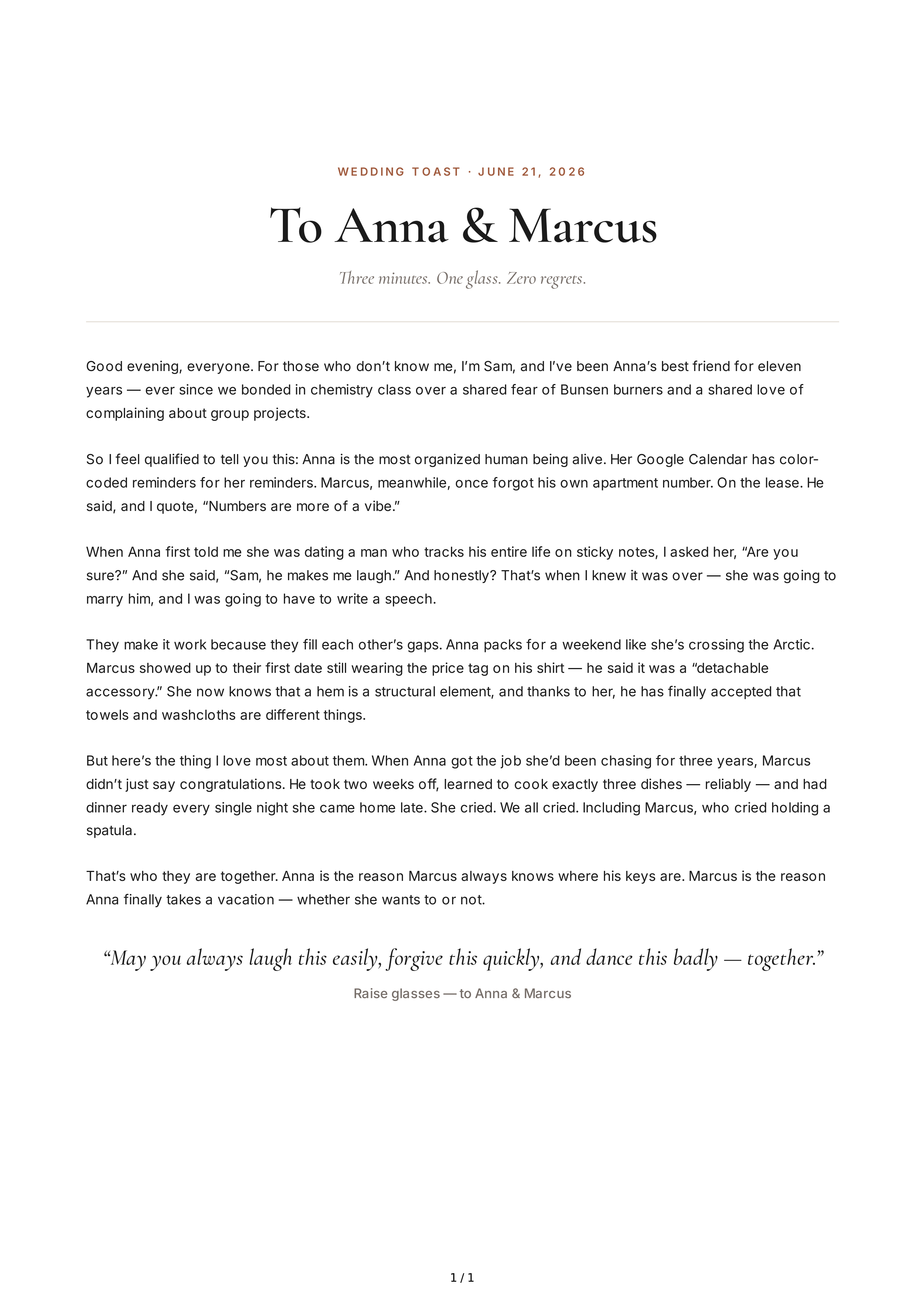 Funny Wedding Toast — page 1
