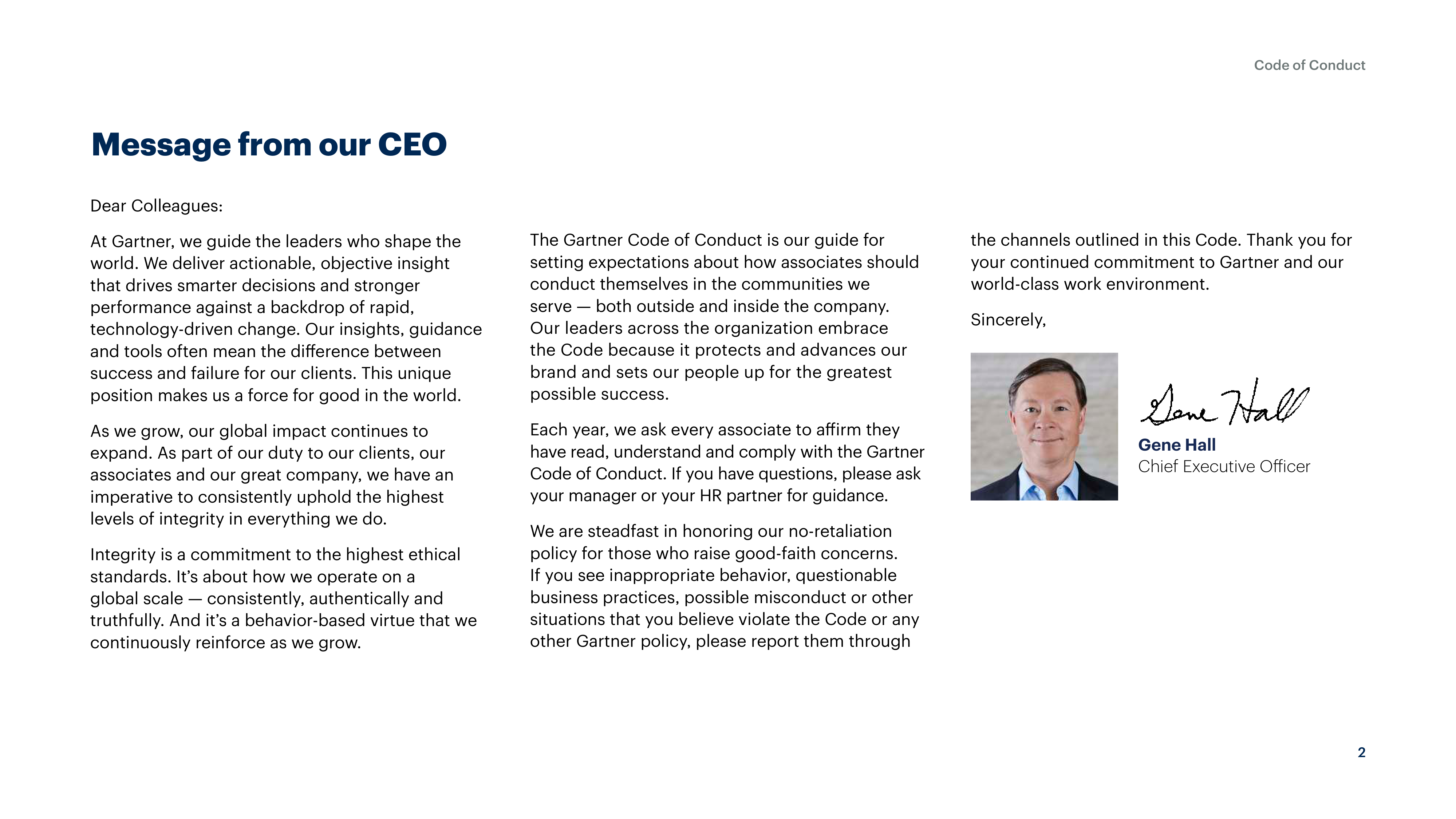 Gartner Global Code of Conduct Handbook — page 2