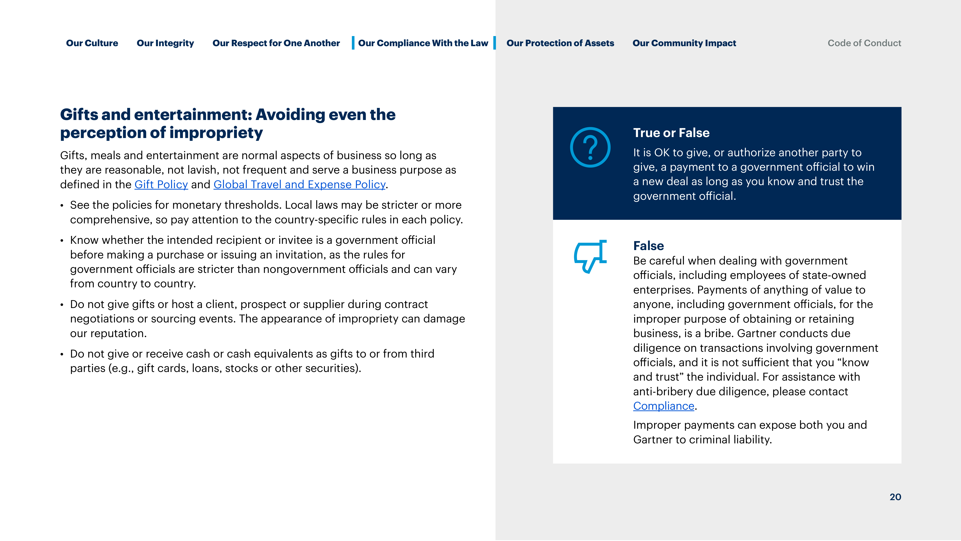 Gartner Global Code of Conduct Handbook — page 20