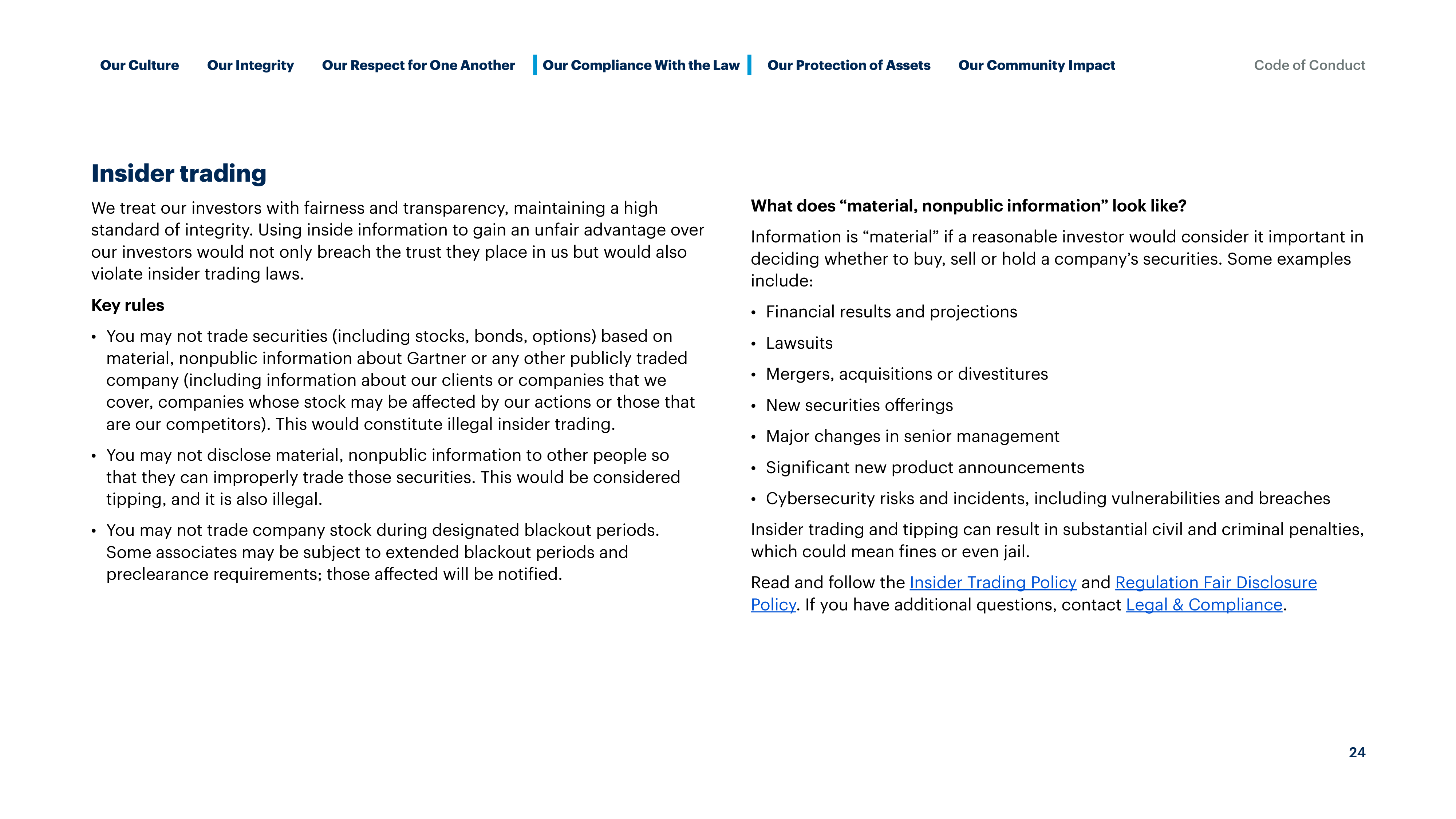 Gartner Global Code of Conduct Handbook — page 24