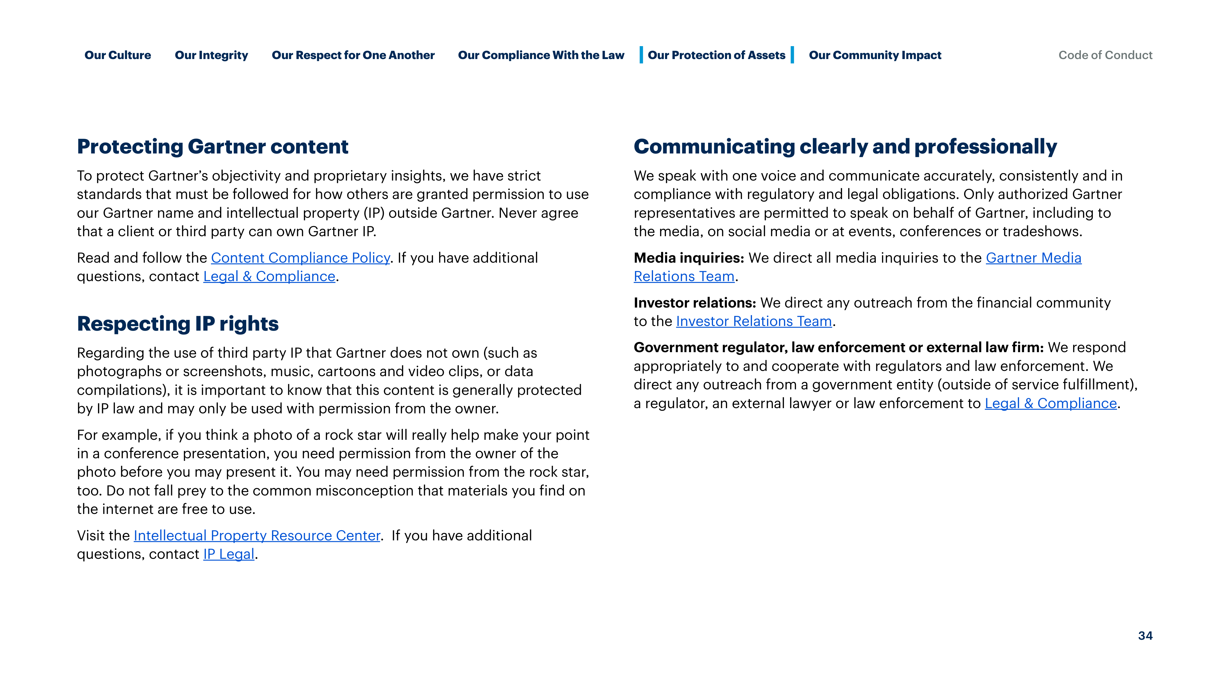 Gartner Global Code of Conduct Handbook — page 34