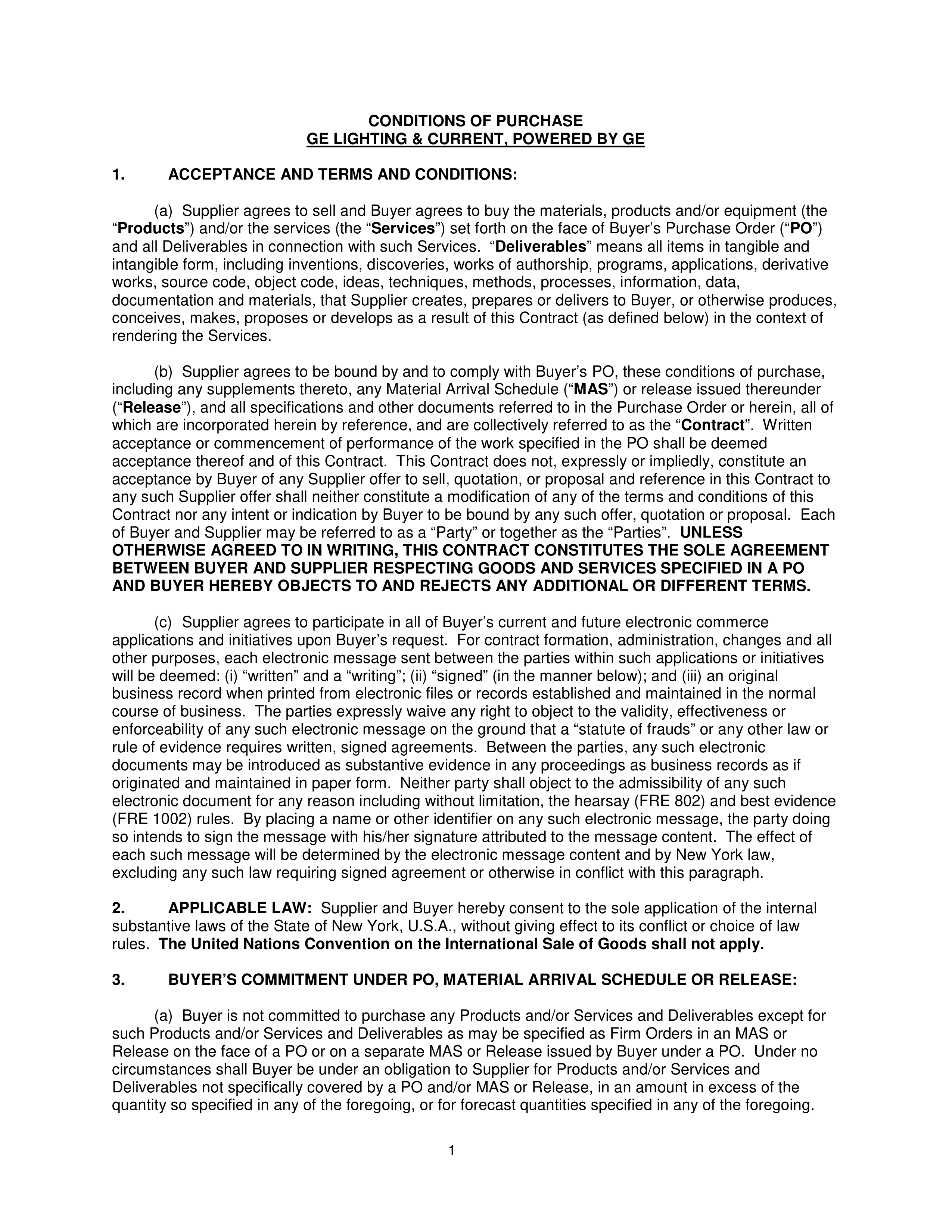 General Electric Company CONDITIONS OF PURCHASE — page 1