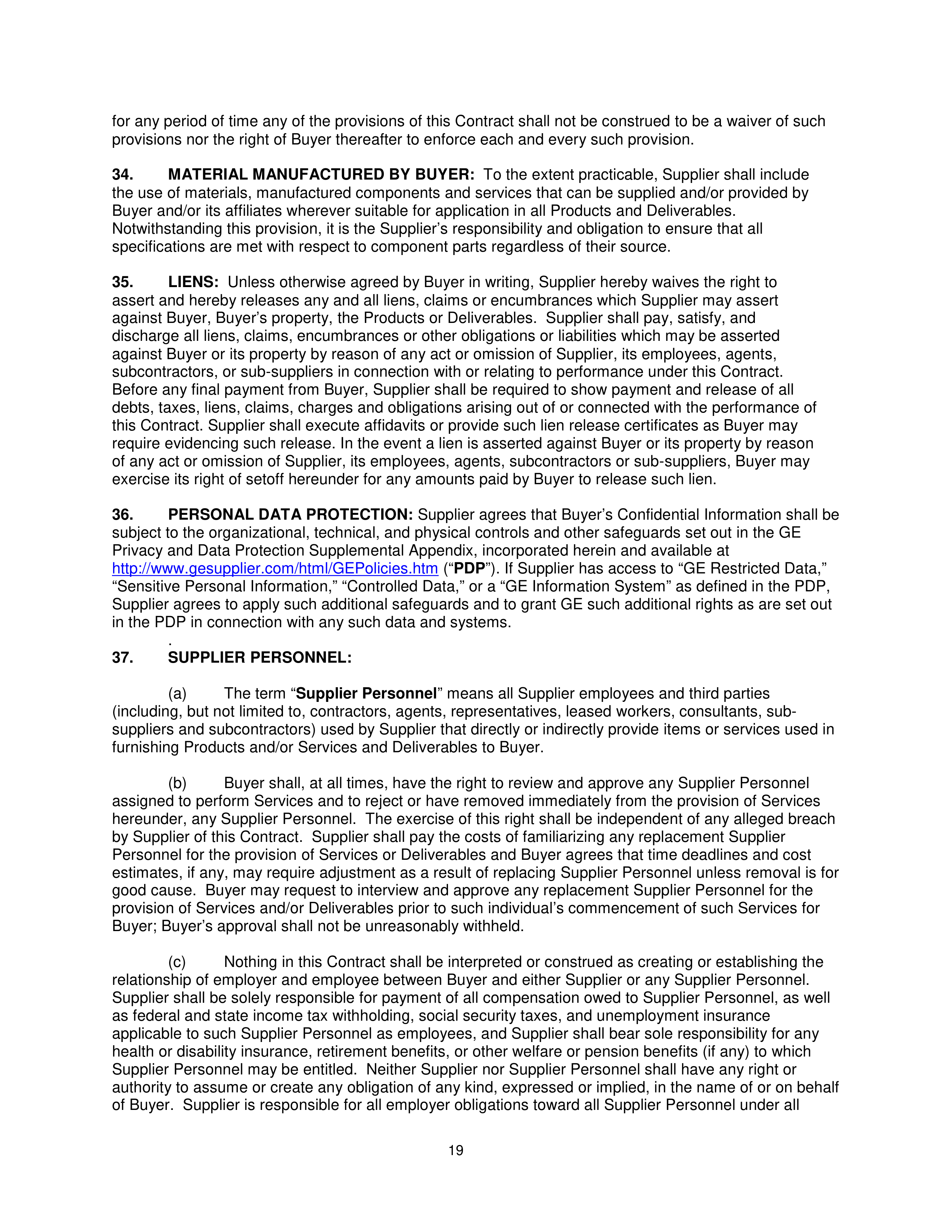 General Electric Company CONDITIONS OF PURCHASE — page 19