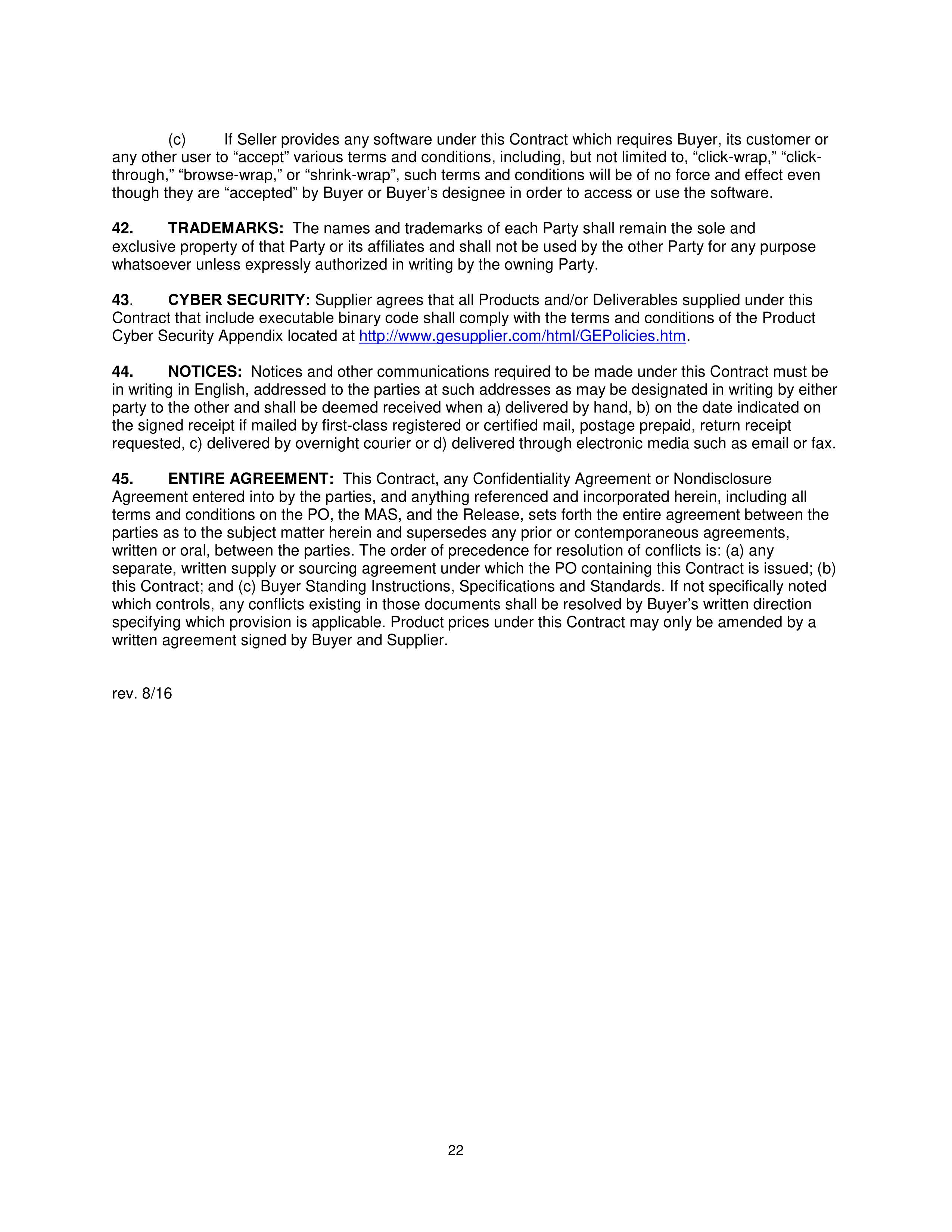 General Electric Company CONDITIONS OF PURCHASE — page 22