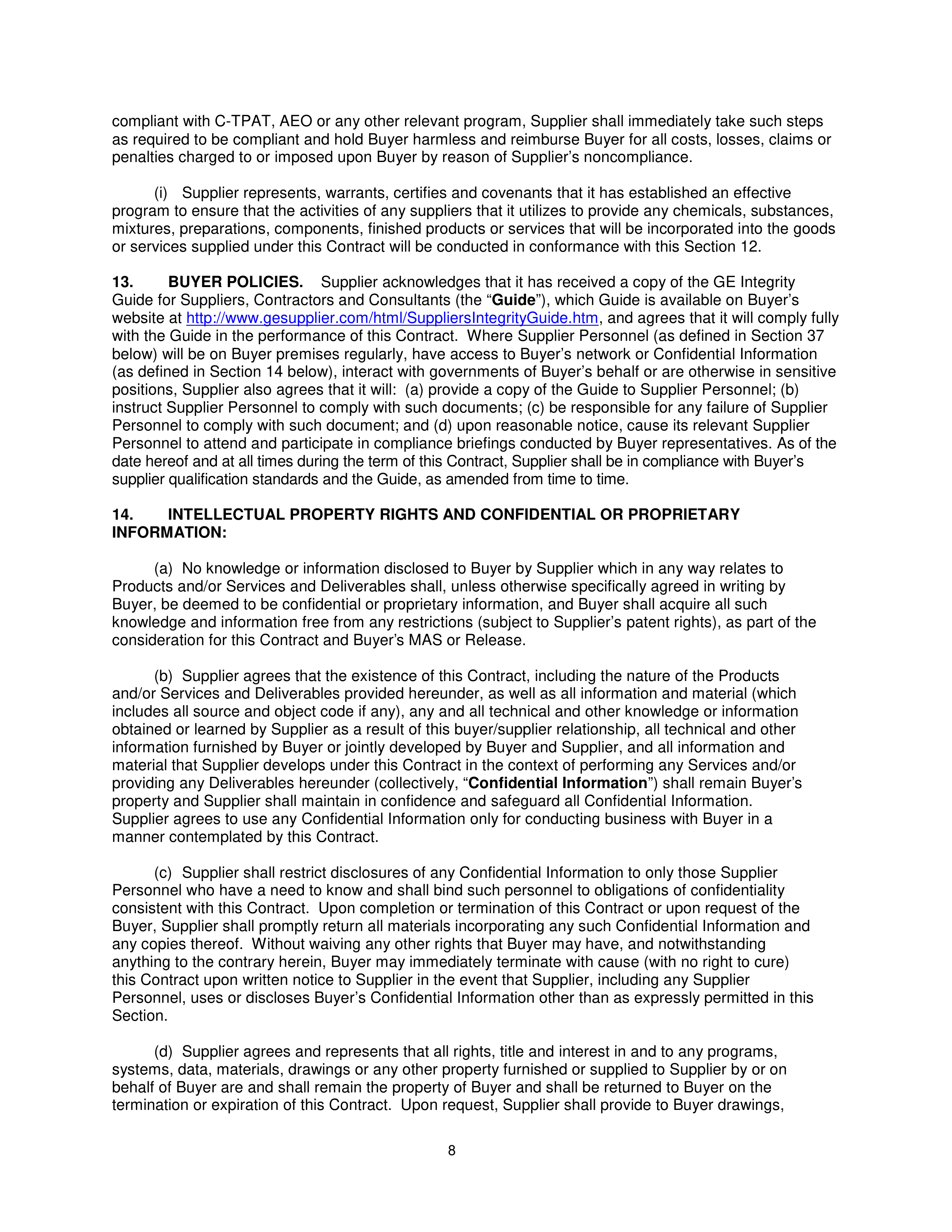 General Electric Company CONDITIONS OF PURCHASE — page 8