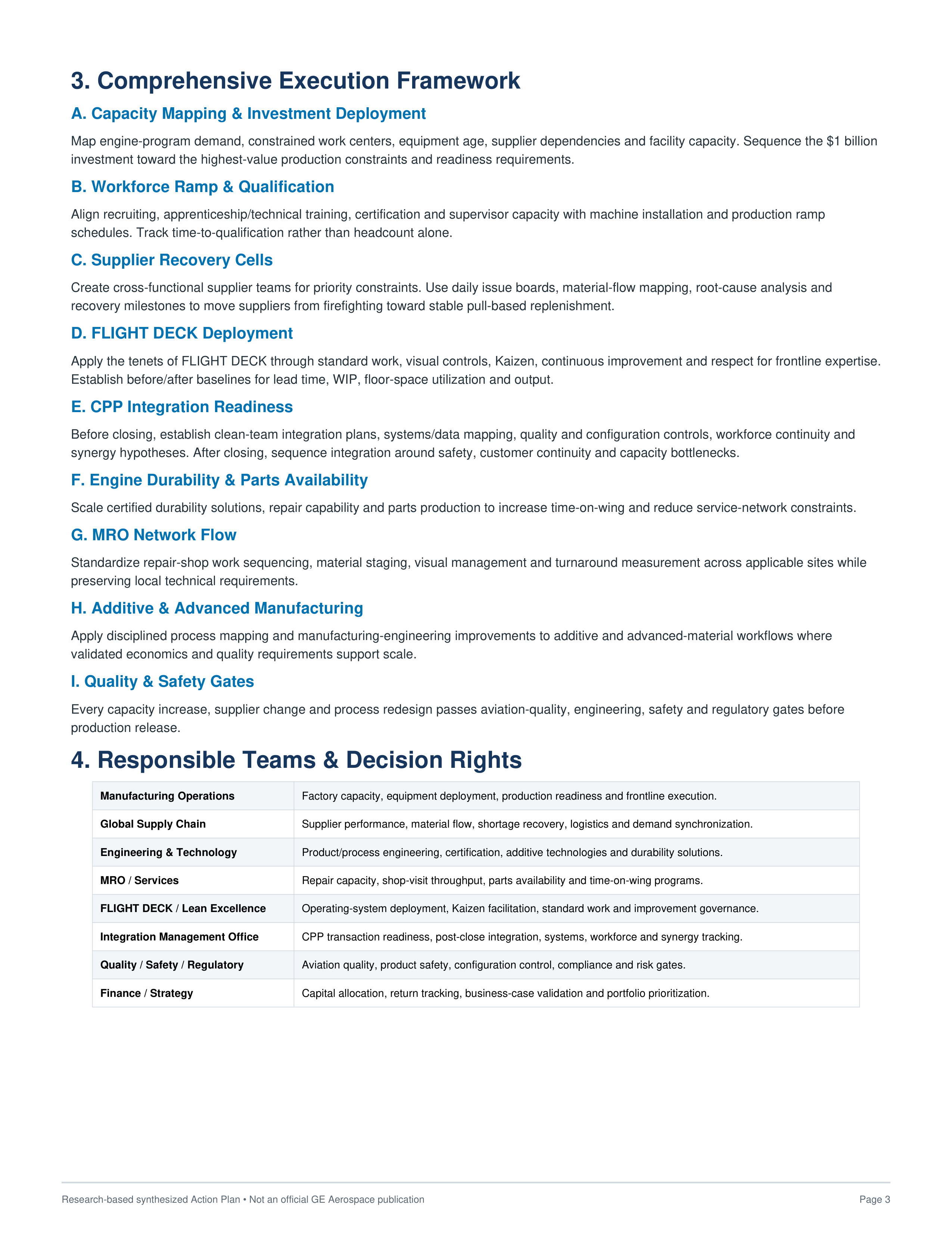 General Electric Global Manufacturing Capacity Expansion and "Flight Deck" Supply Chain Action Plan — page 3