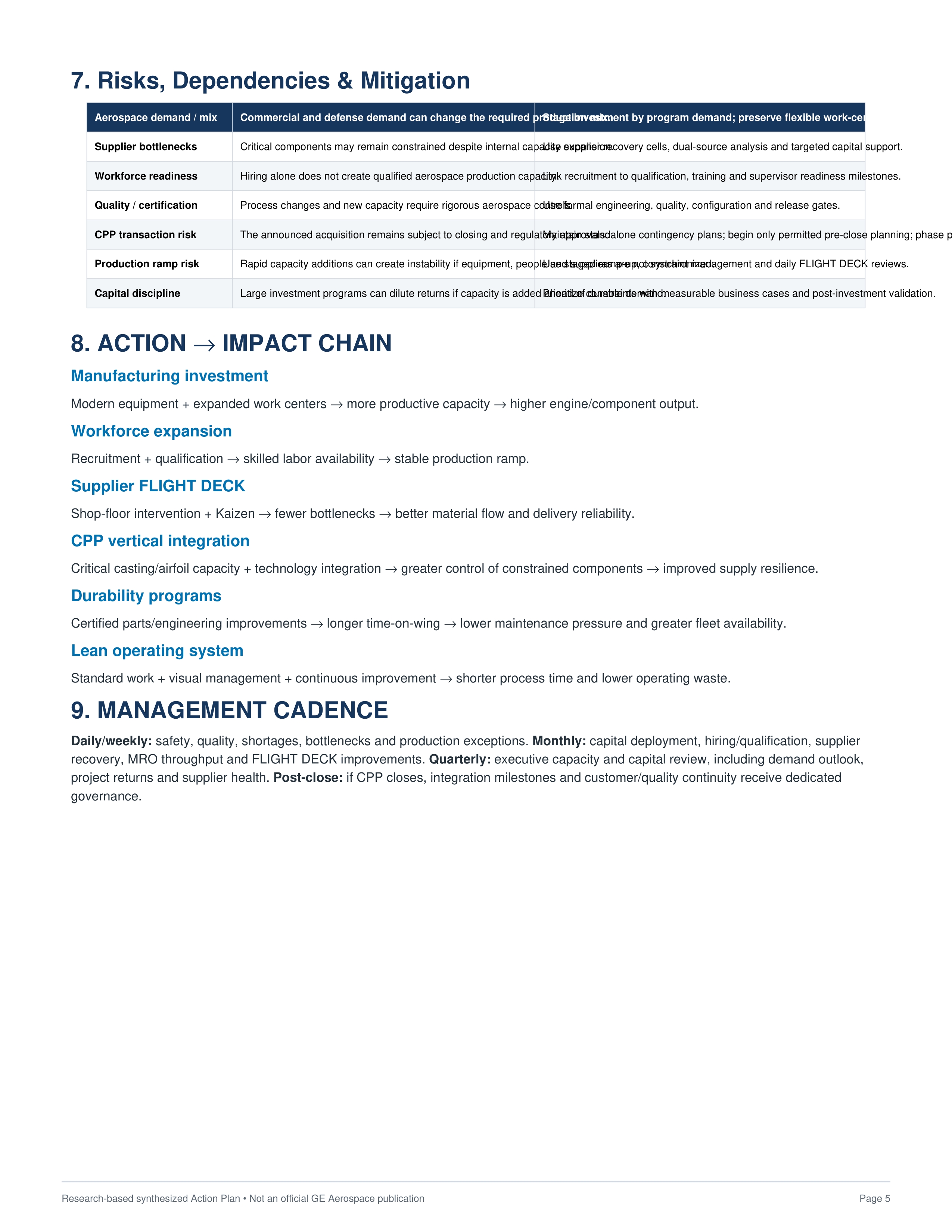 General Electric Global Manufacturing Capacity Expansion and "Flight Deck" Supply Chain Action Plan — page 5