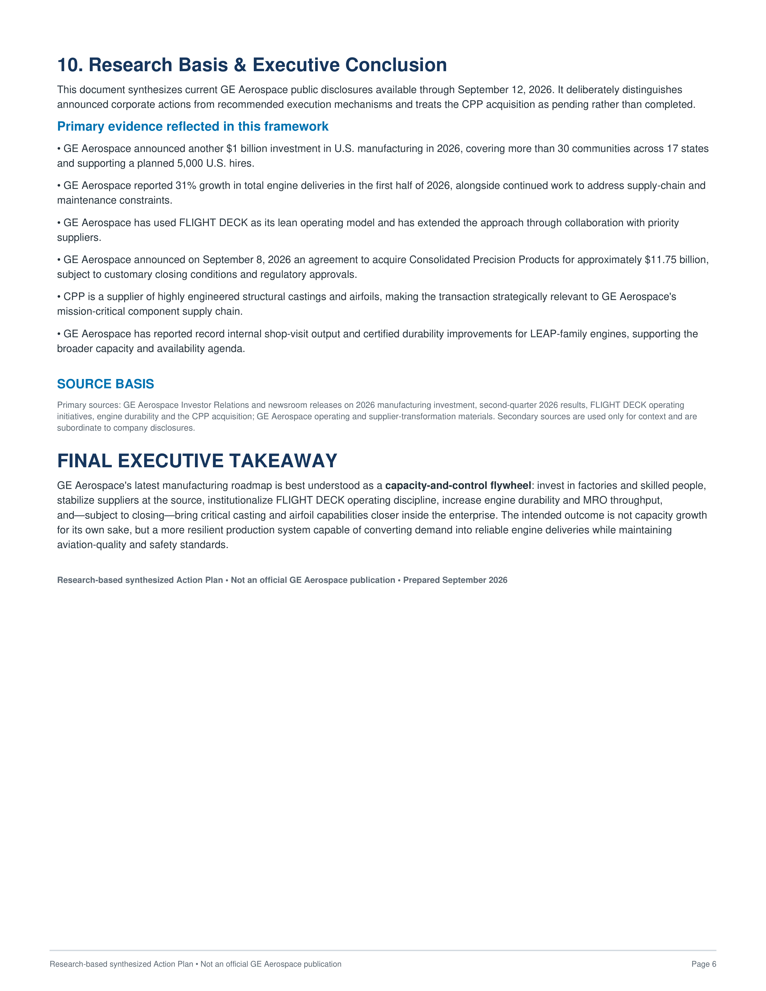 General Electric Global Manufacturing Capacity Expansion and "Flight Deck" Supply Chain Action Plan — page 6