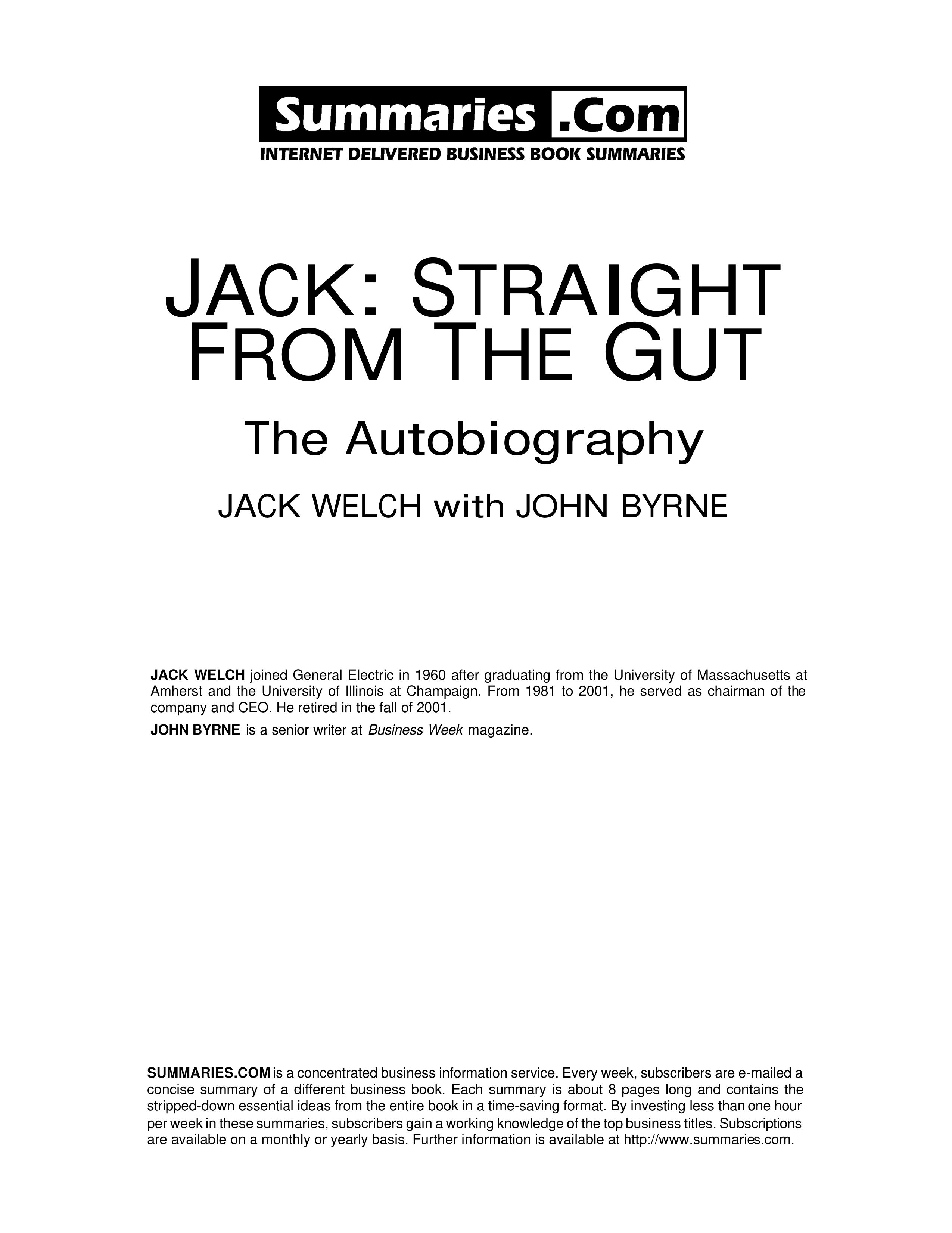 General Electric Jack Straight from the Gut Biography — page 1