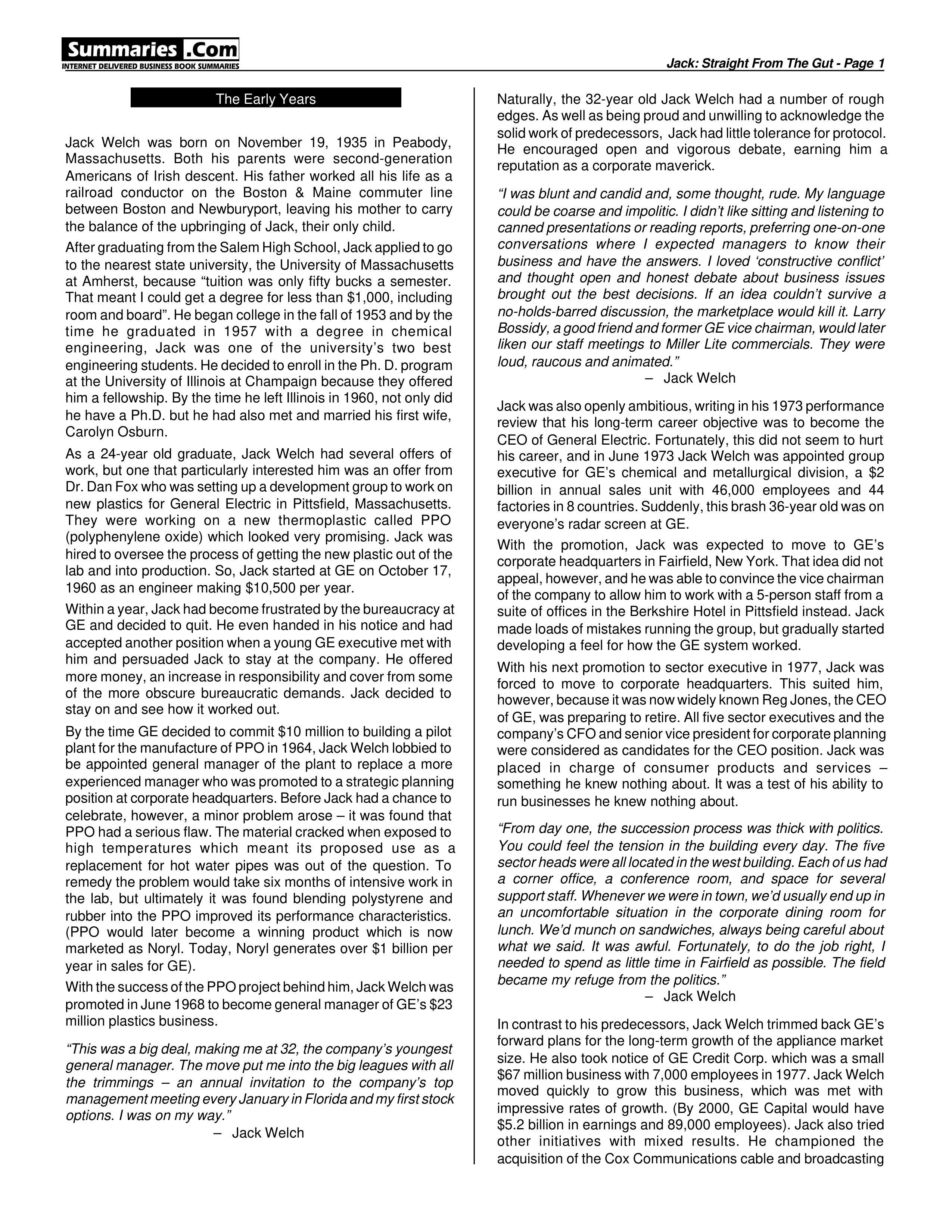 General Electric Jack Straight from the Gut Biography — page 2