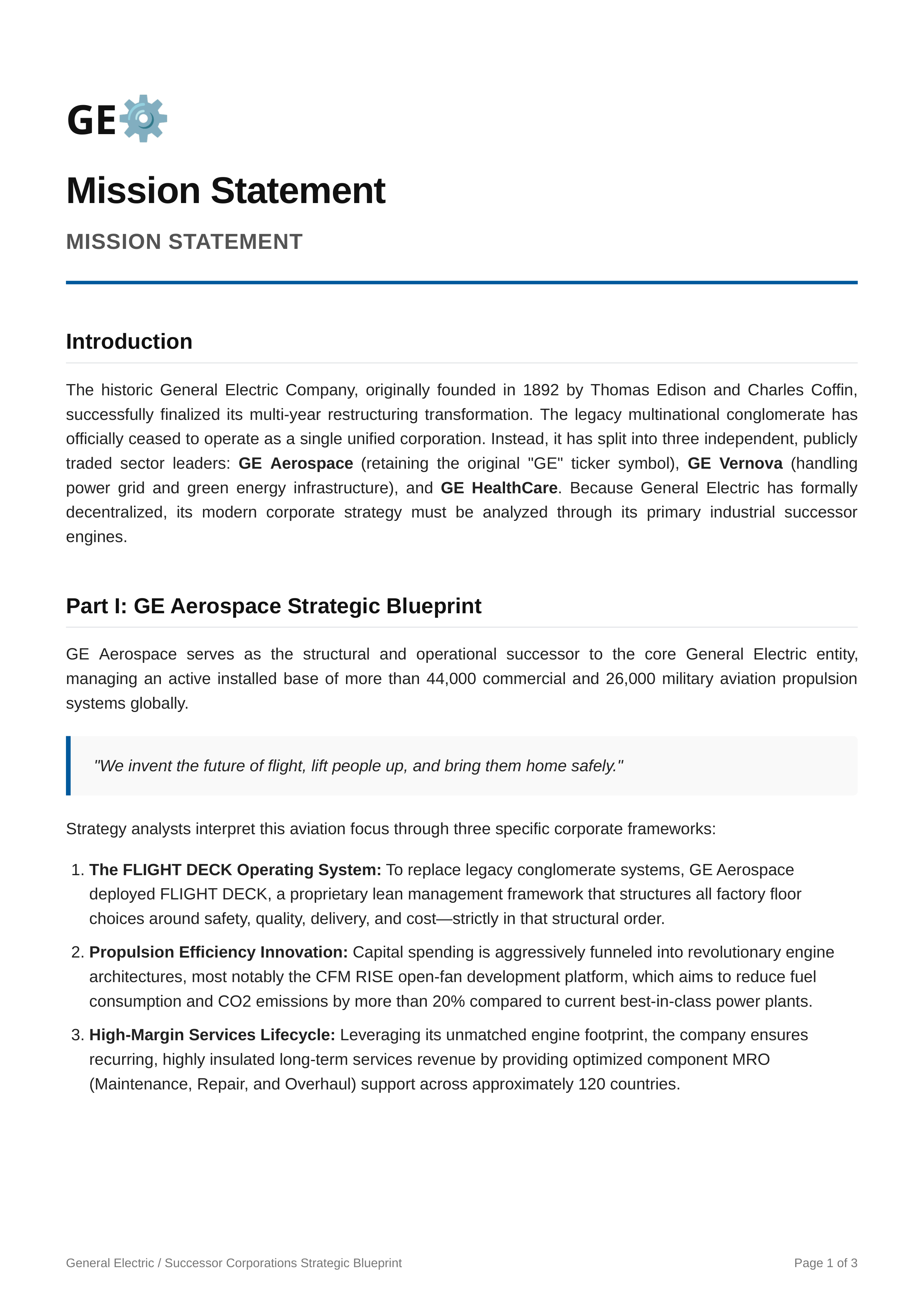 General Electric Mission Statement — page 1