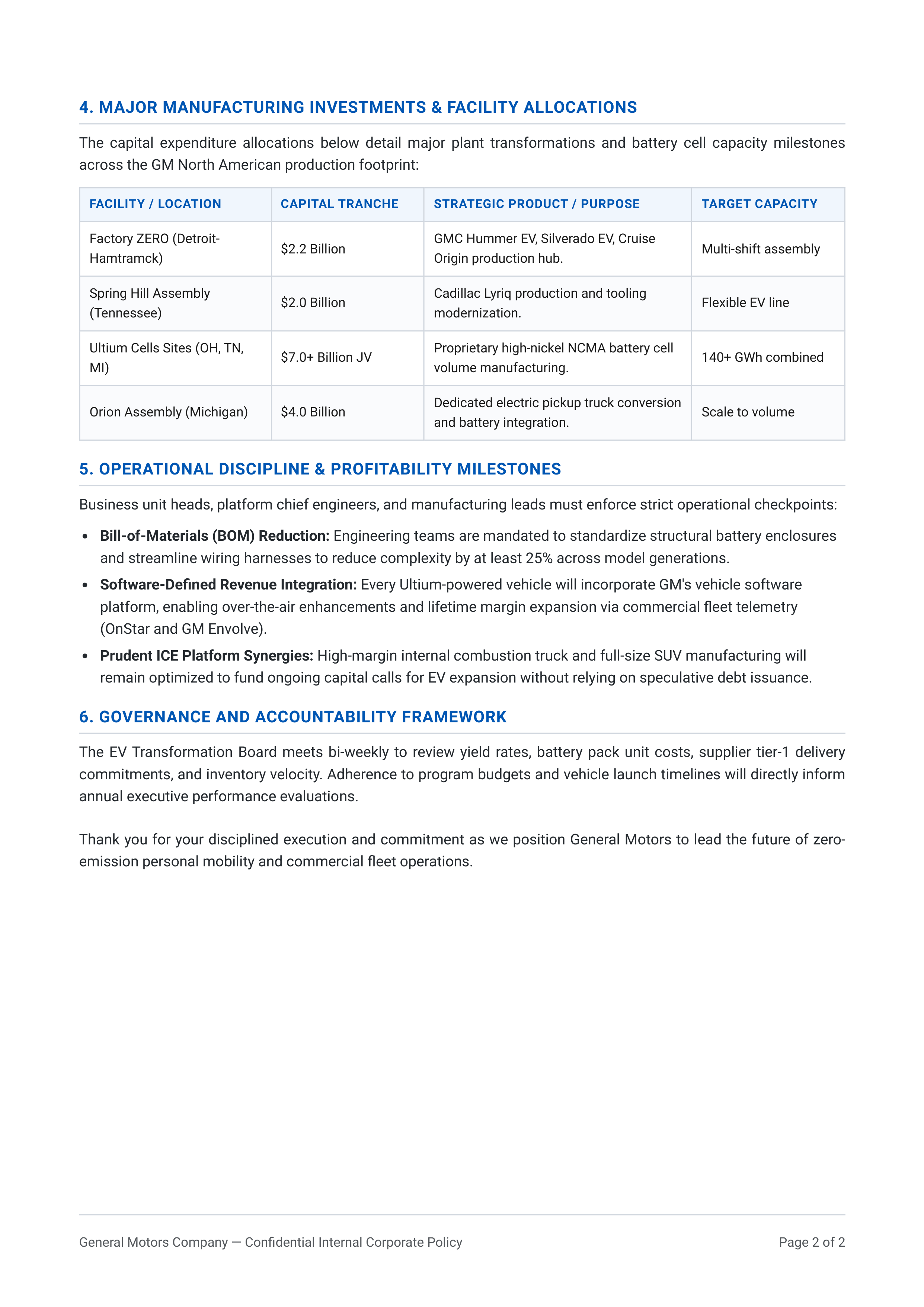 General Motors Electric Vehicle Investment Memo — page 2