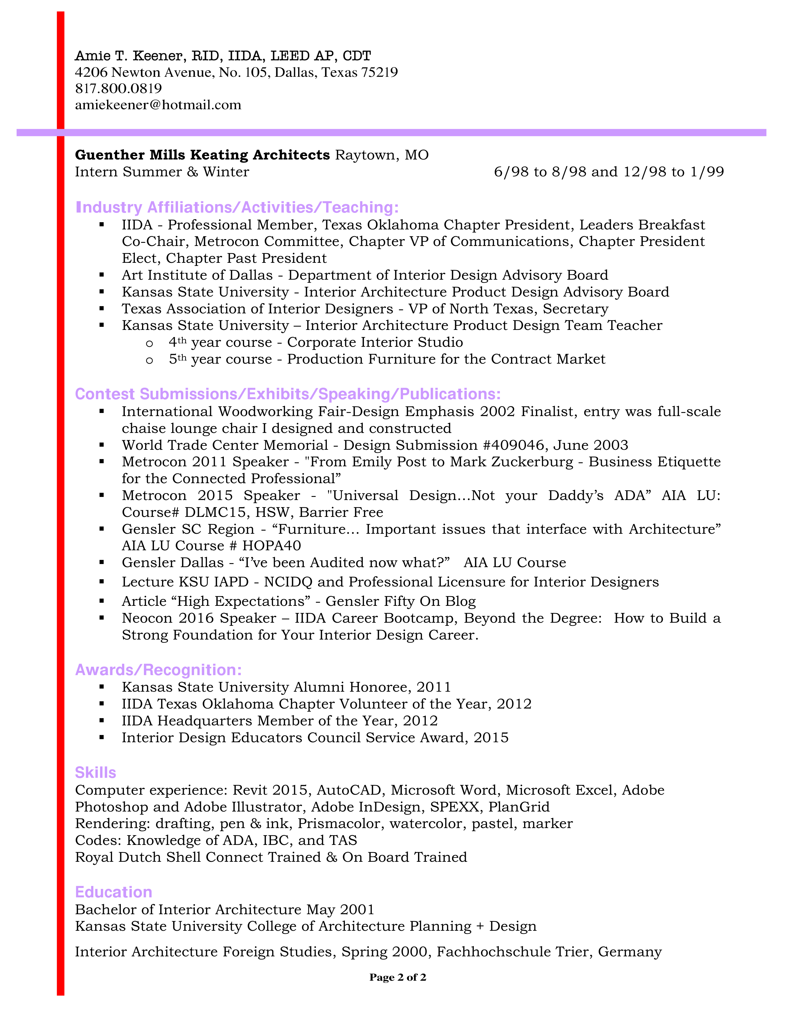 Gensler Interior Designer Resume — page 2