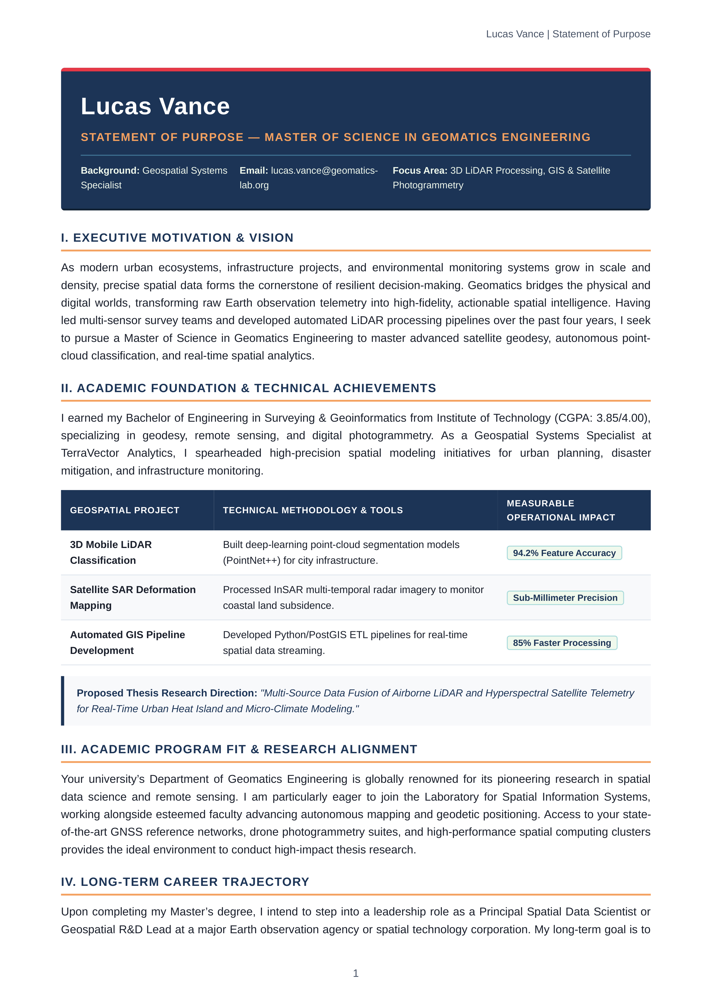 Geomatics Statement of Purpose — page 1