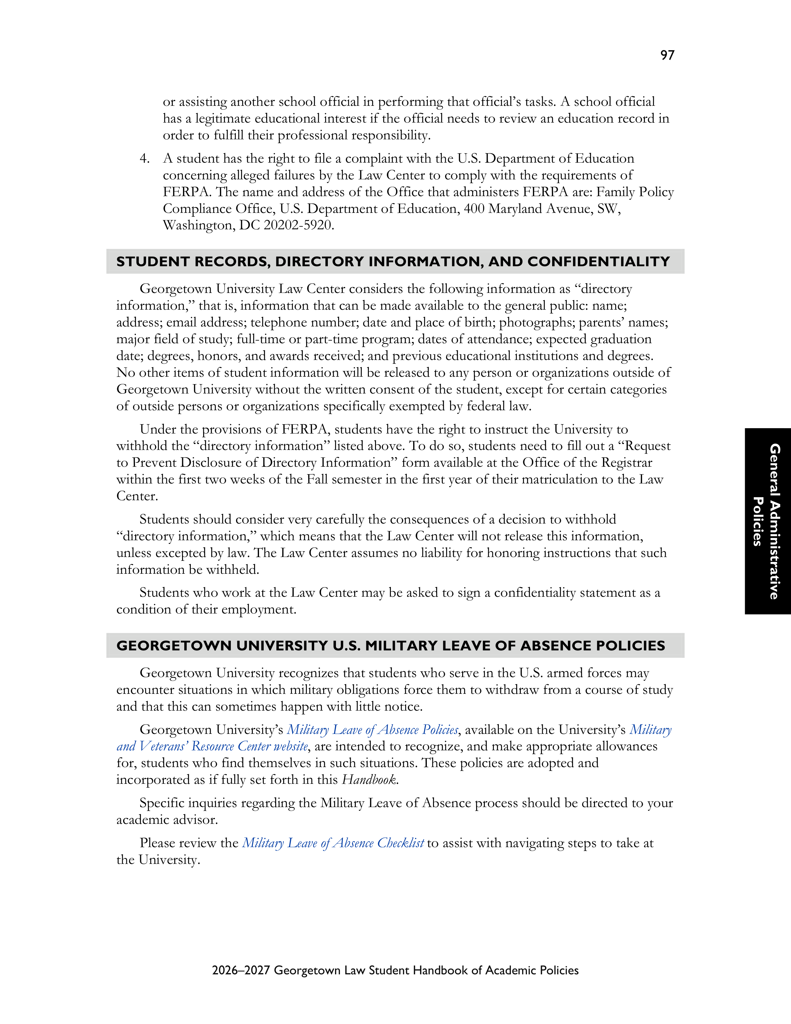 Georgetown University Law Student Handbook of Academic Policies Handbook — page 103