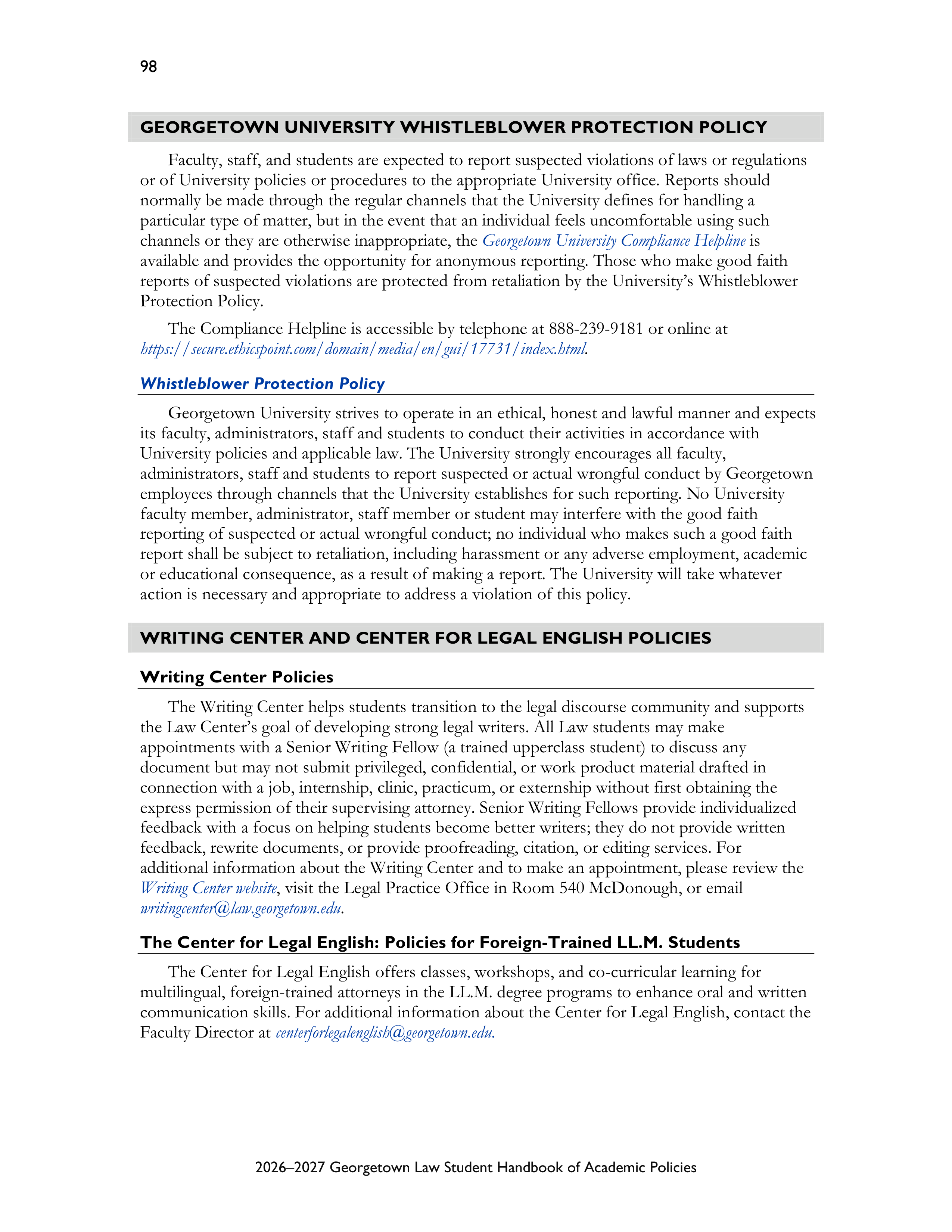 Georgetown University Law Student Handbook of Academic Policies Handbook — page 104