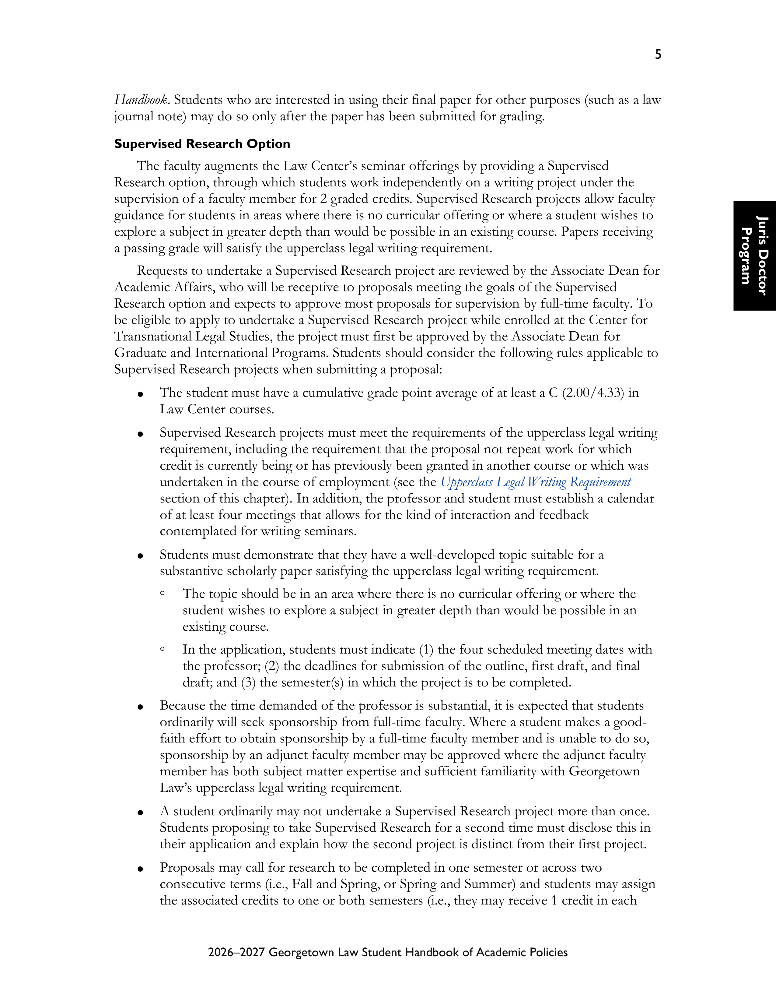 Georgetown University Law Student Handbook of Academic Policies Handbook — page 11