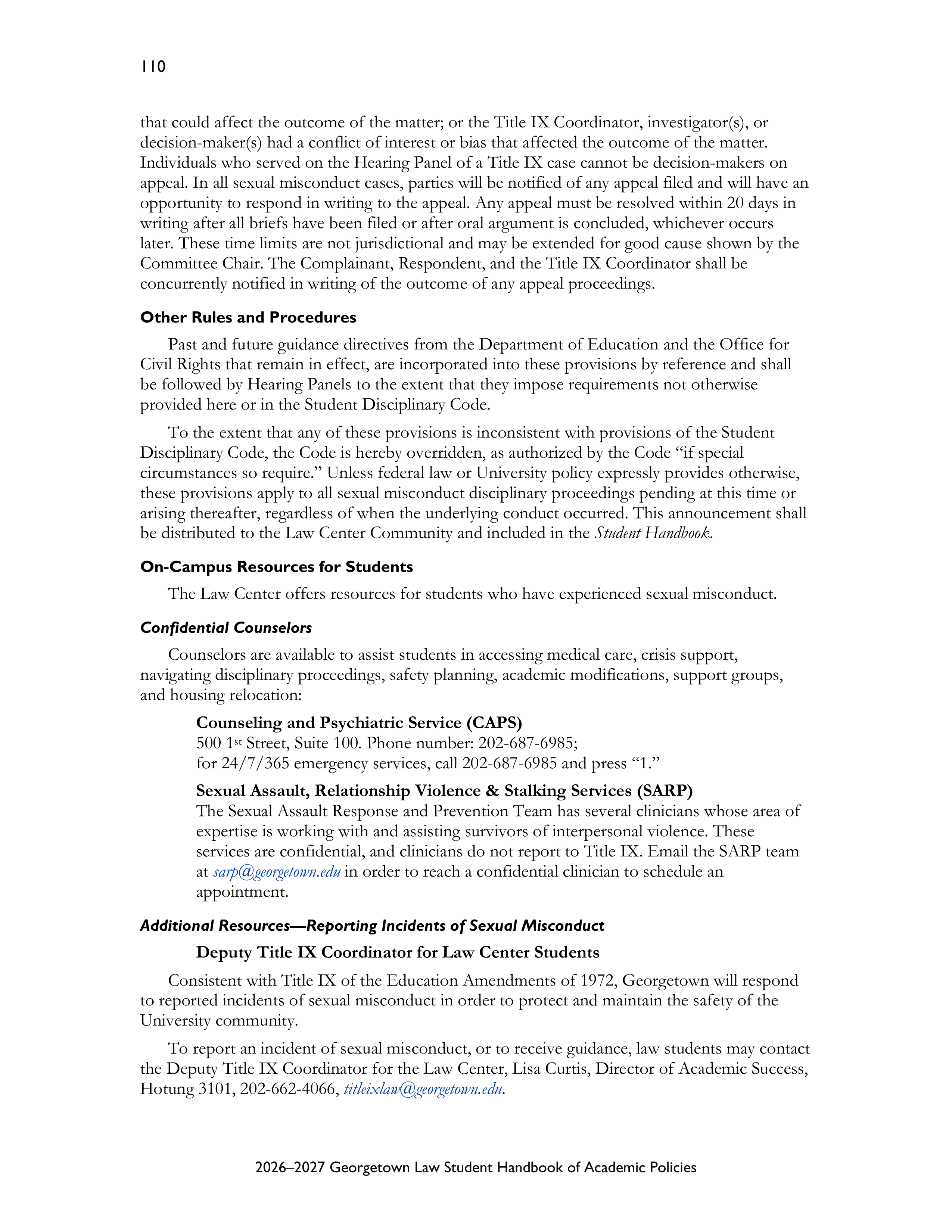 Georgetown University Law Student Handbook of Academic Policies Handbook — page 116