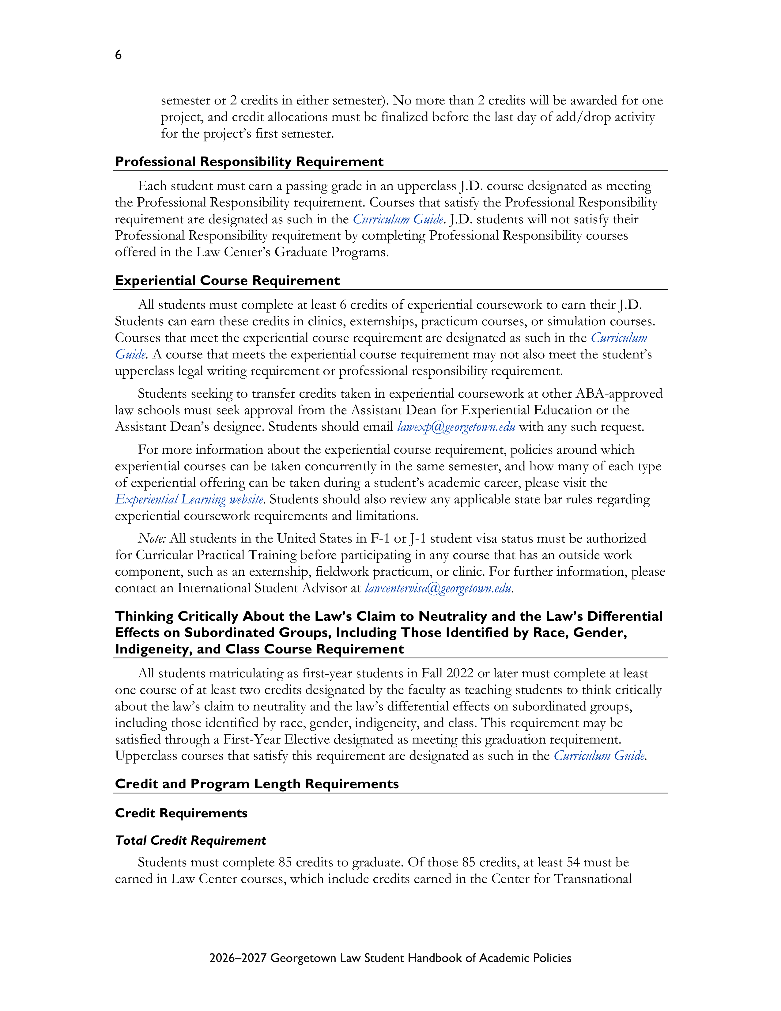 Georgetown University Law Student Handbook of Academic Policies Handbook — page 12