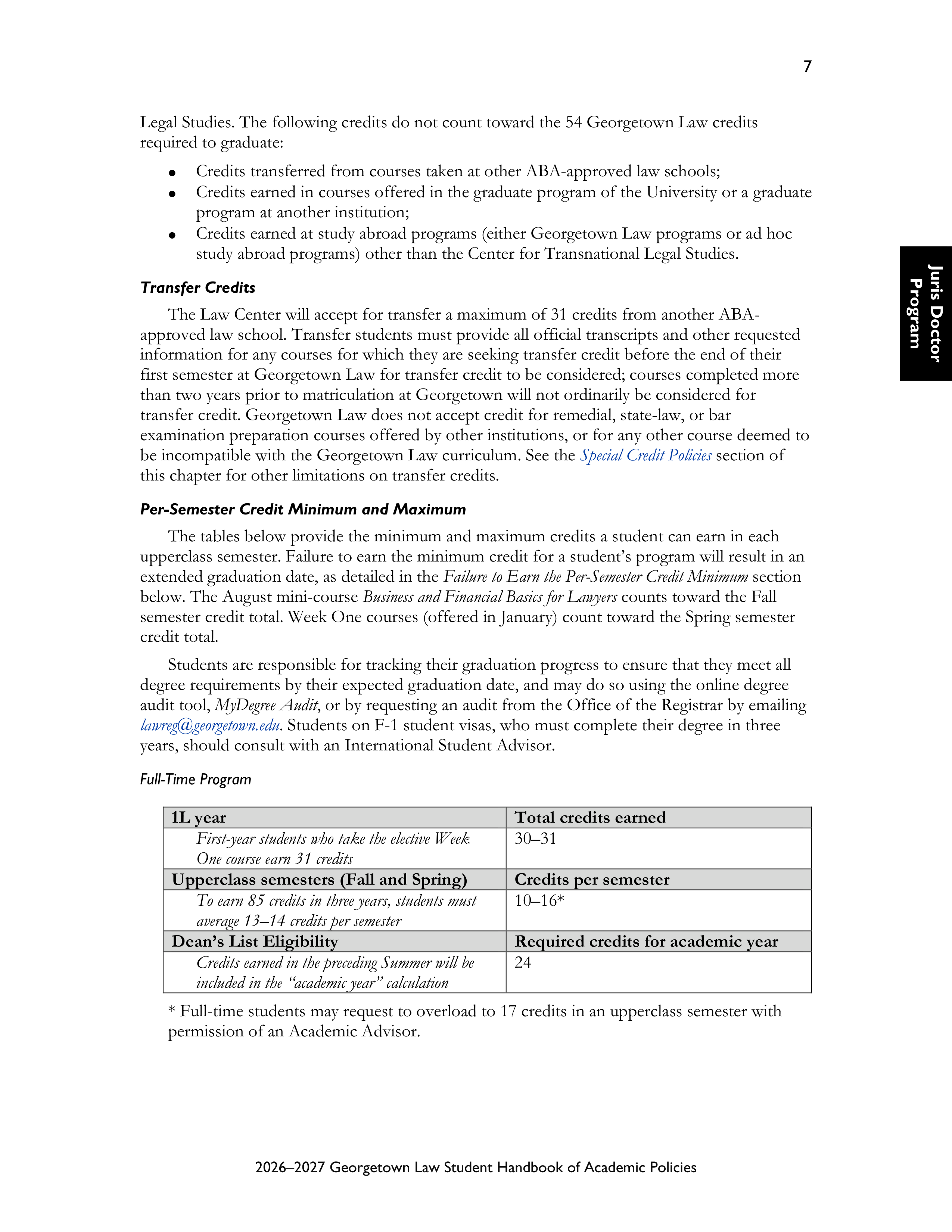 Georgetown University Law Student Handbook of Academic Policies Handbook — page 13