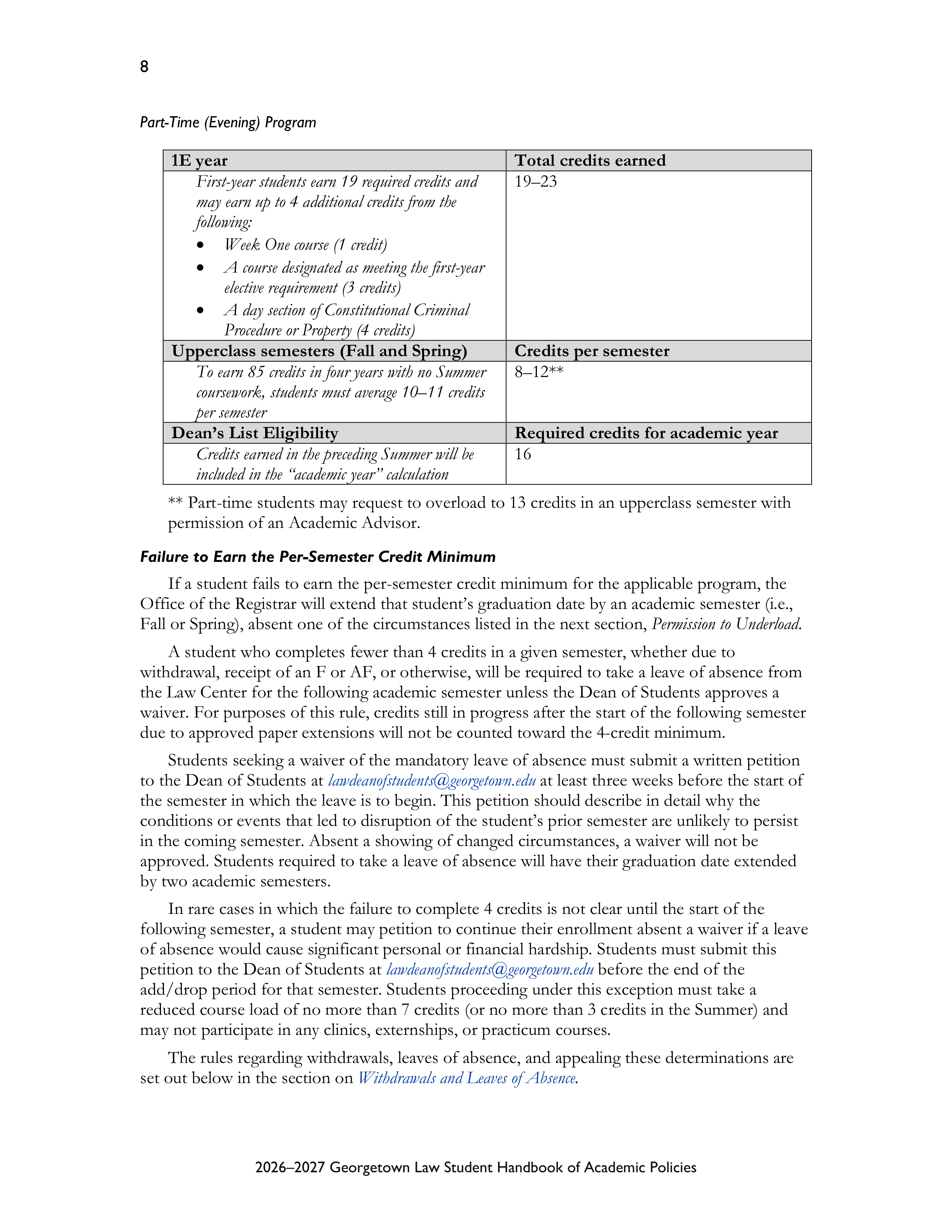 Georgetown University Law Student Handbook of Academic Policies Handbook — page 14