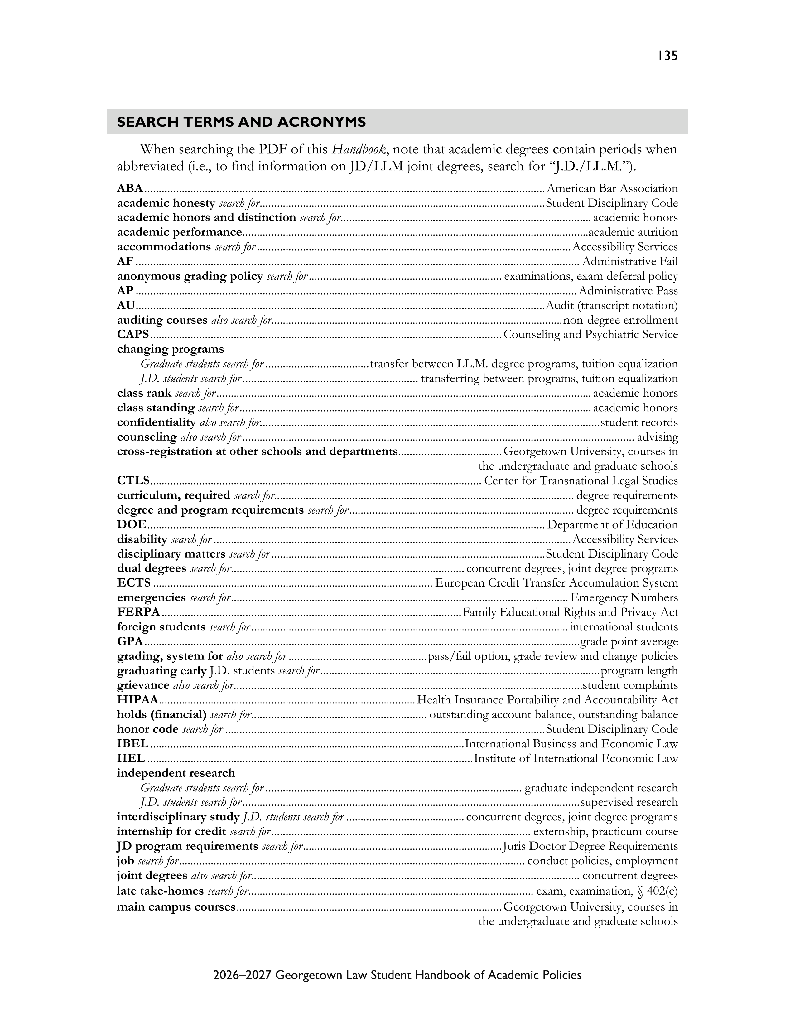 Georgetown University Law Student Handbook of Academic Policies Handbook — page 141