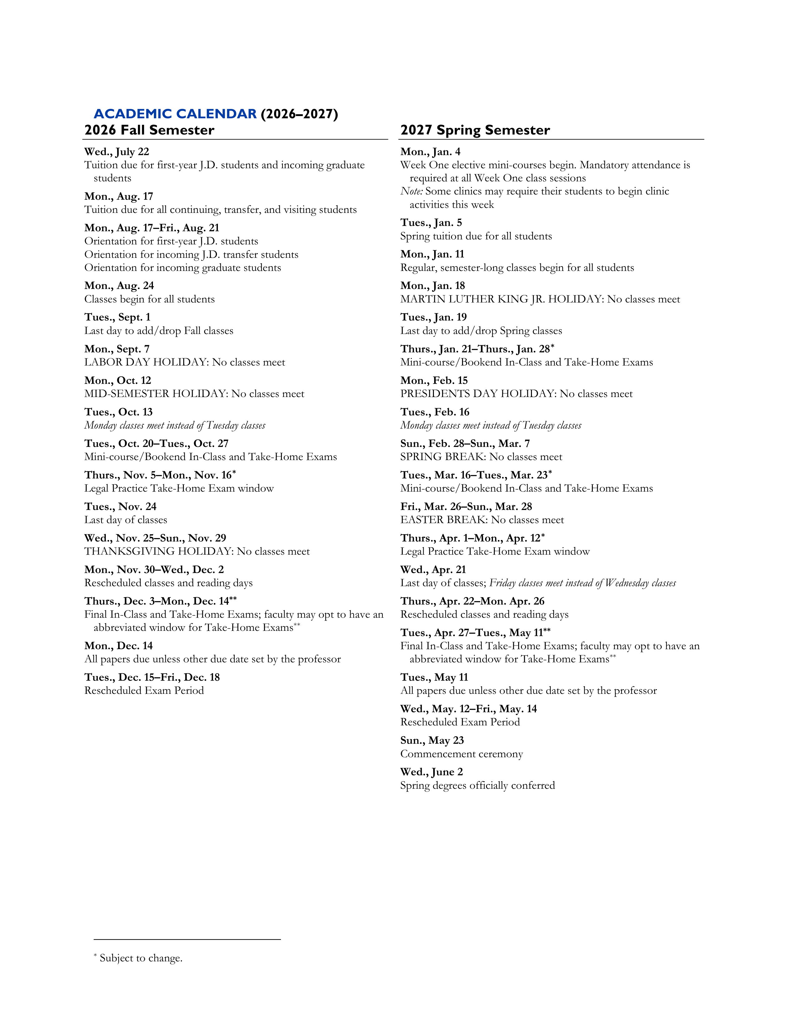 Georgetown University Law Student Handbook of Academic Policies Handbook — page 2
