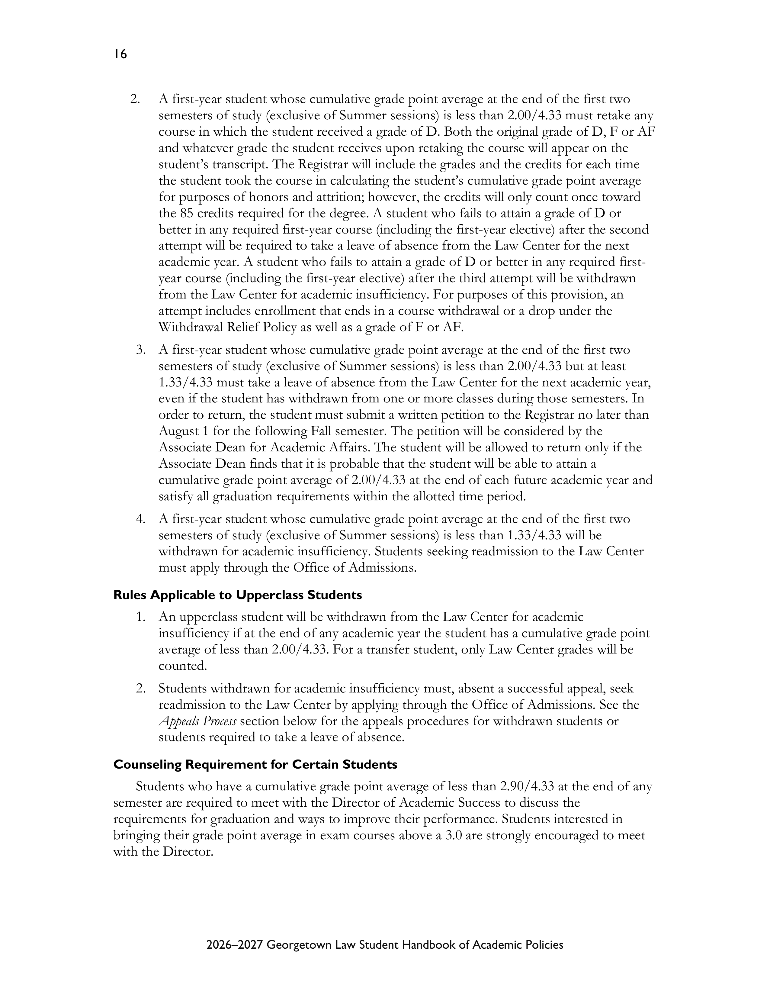 Georgetown University Law Student Handbook of Academic Policies Handbook — page 22