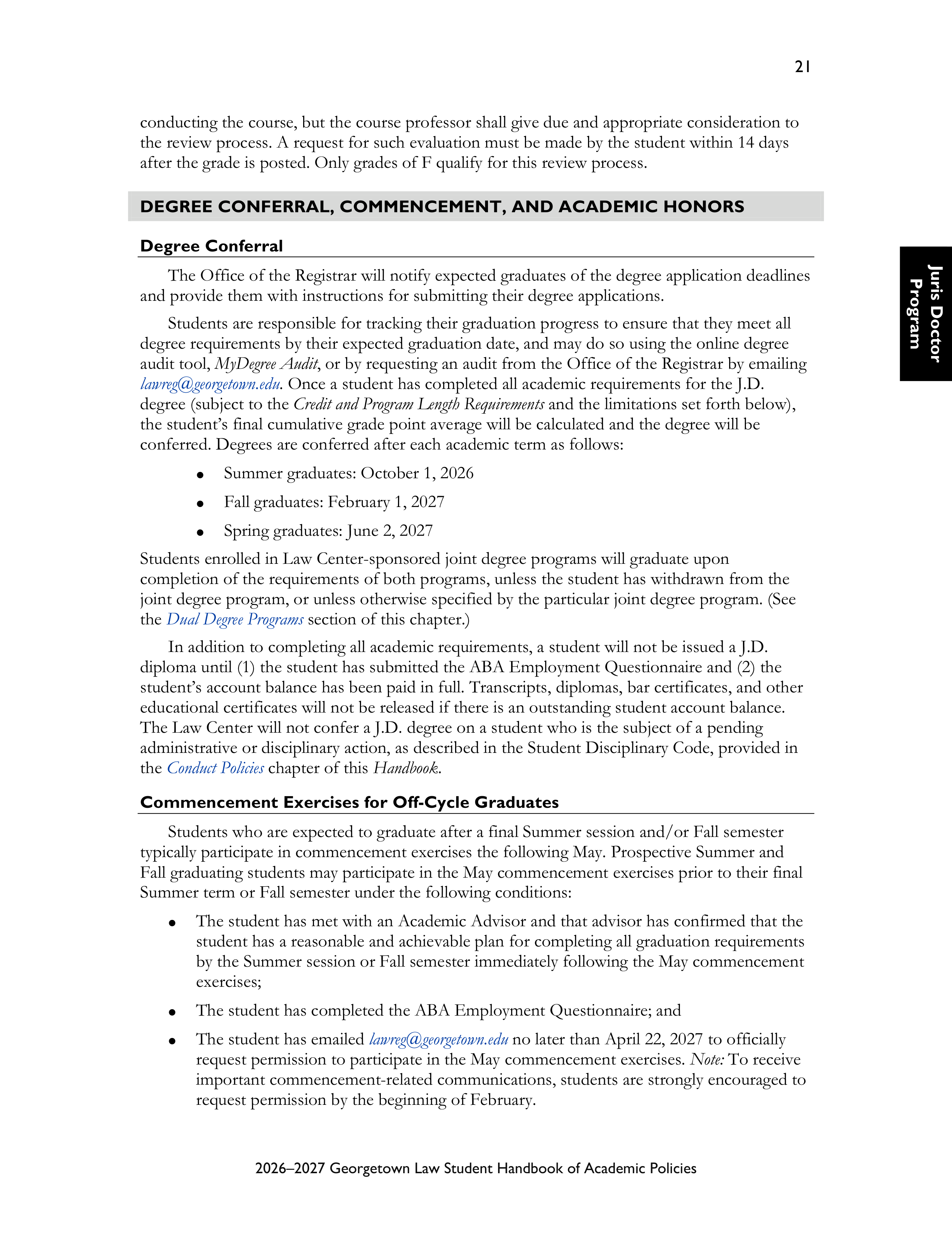 Georgetown University Law Student Handbook of Academic Policies Handbook — page 27