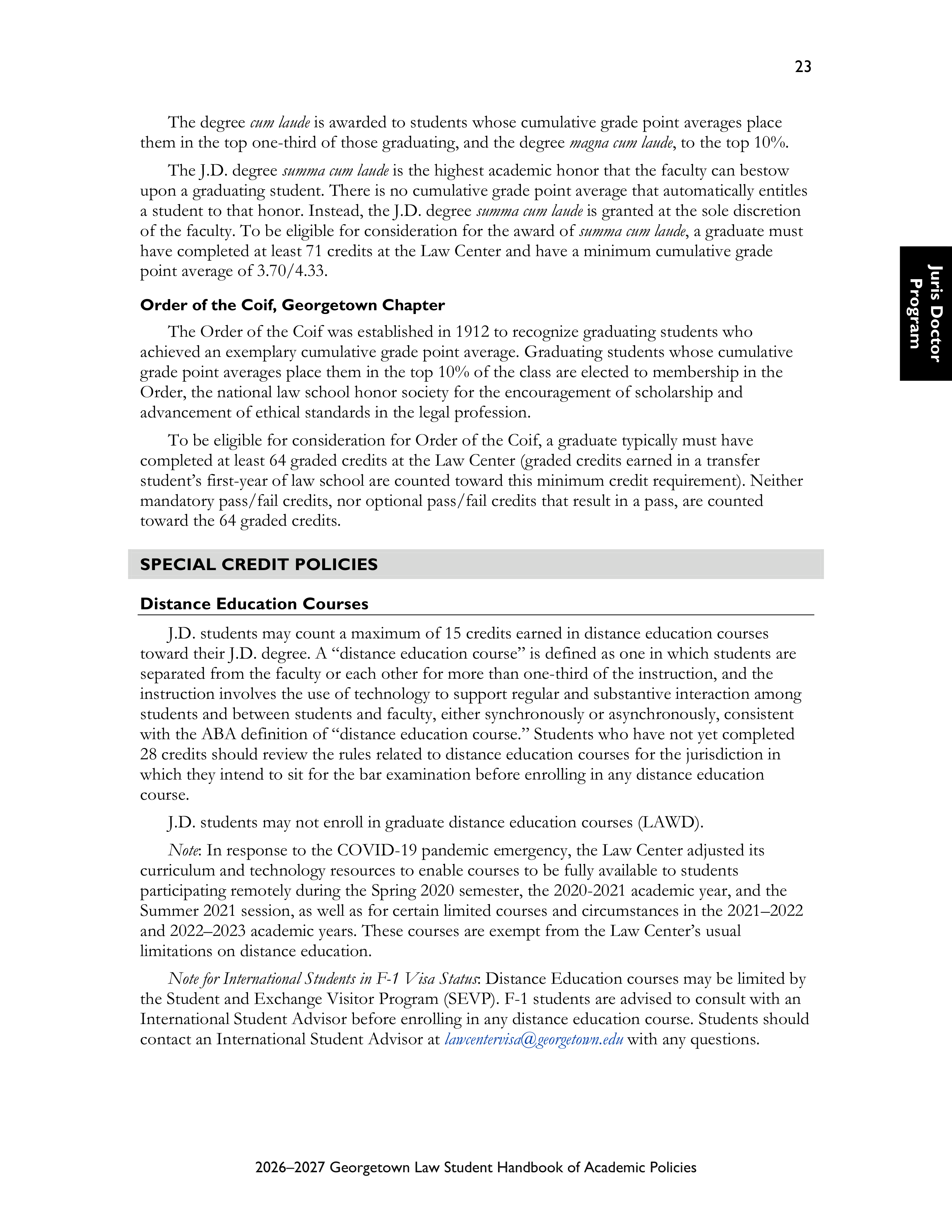 Georgetown University Law Student Handbook of Academic Policies Handbook — page 29