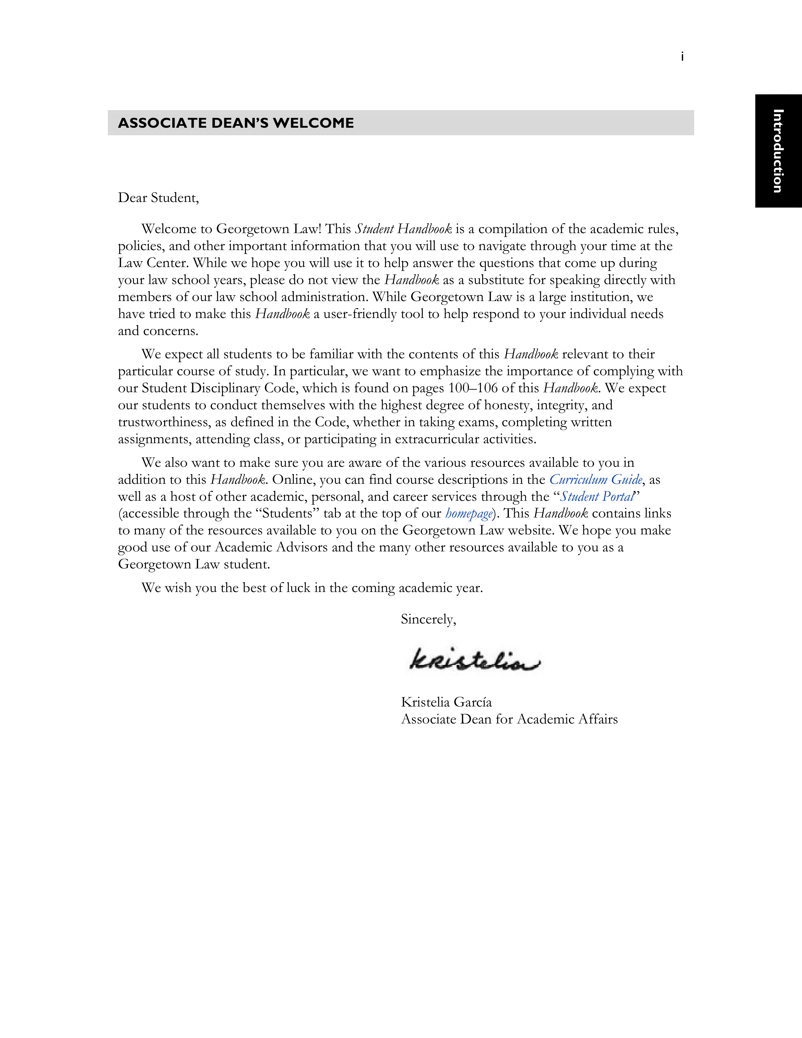 Georgetown University Law Student Handbook of Academic Policies Handbook — page 3