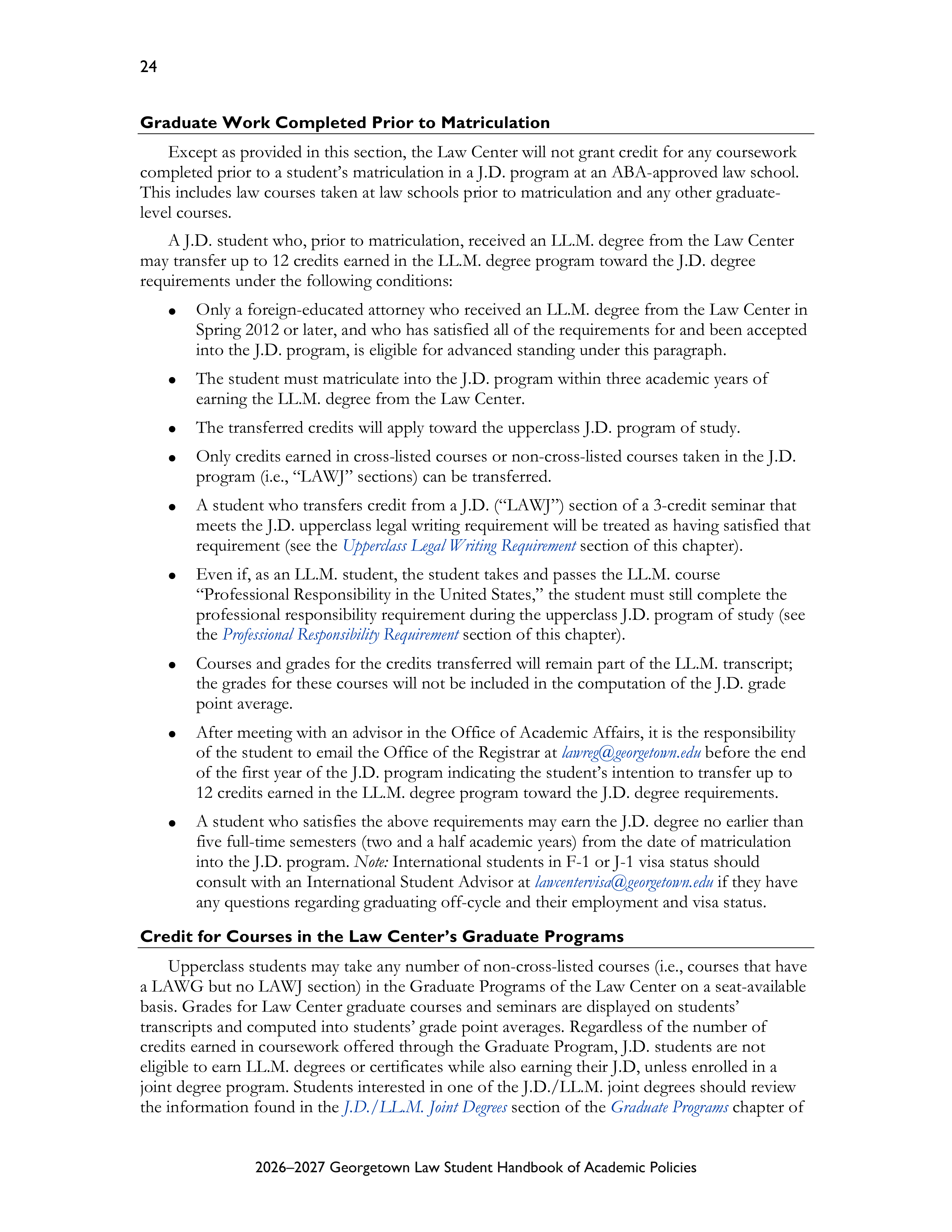 Georgetown University Law Student Handbook of Academic Policies Handbook — page 30