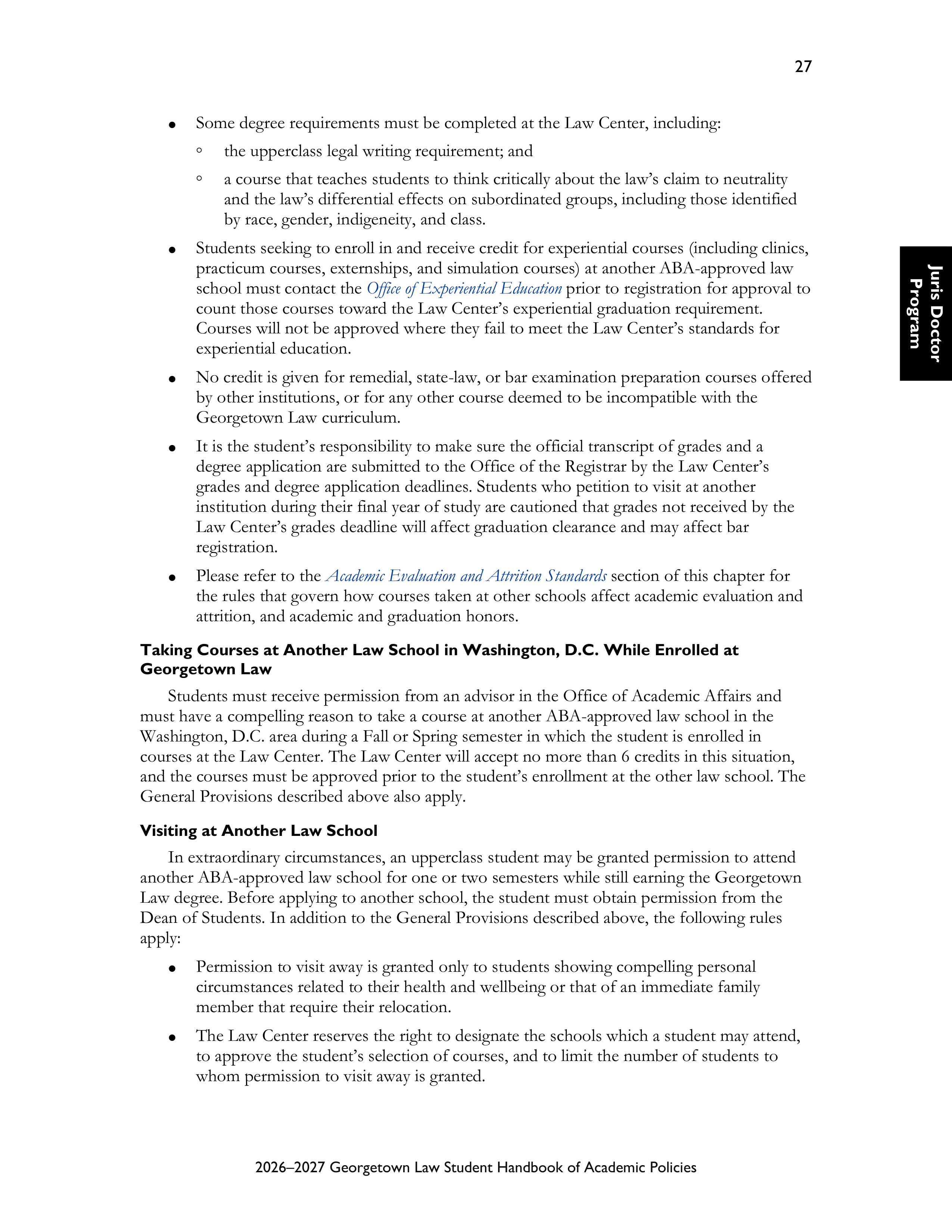 Georgetown University Law Student Handbook of Academic Policies Handbook — page 33