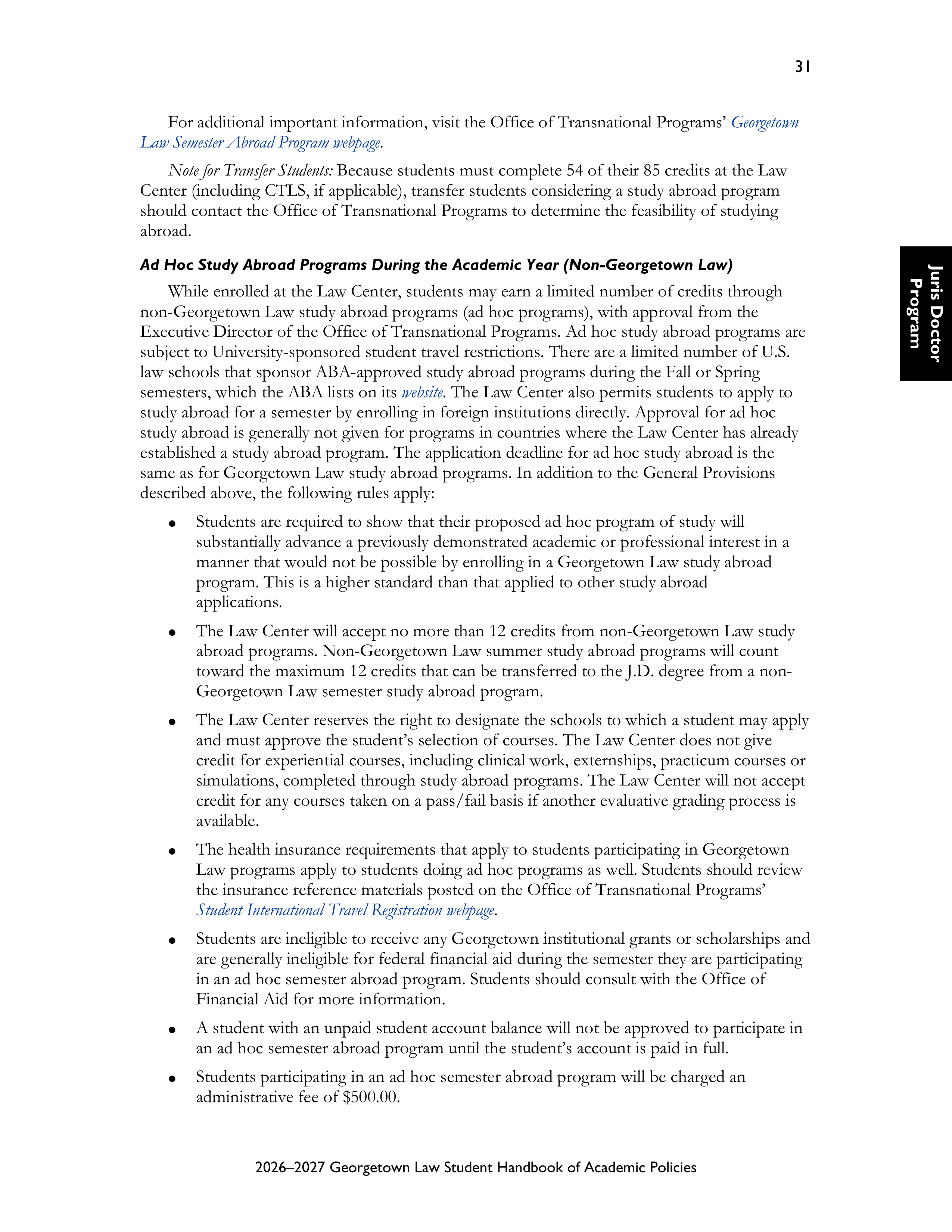 Georgetown University Law Student Handbook of Academic Policies Handbook — page 37