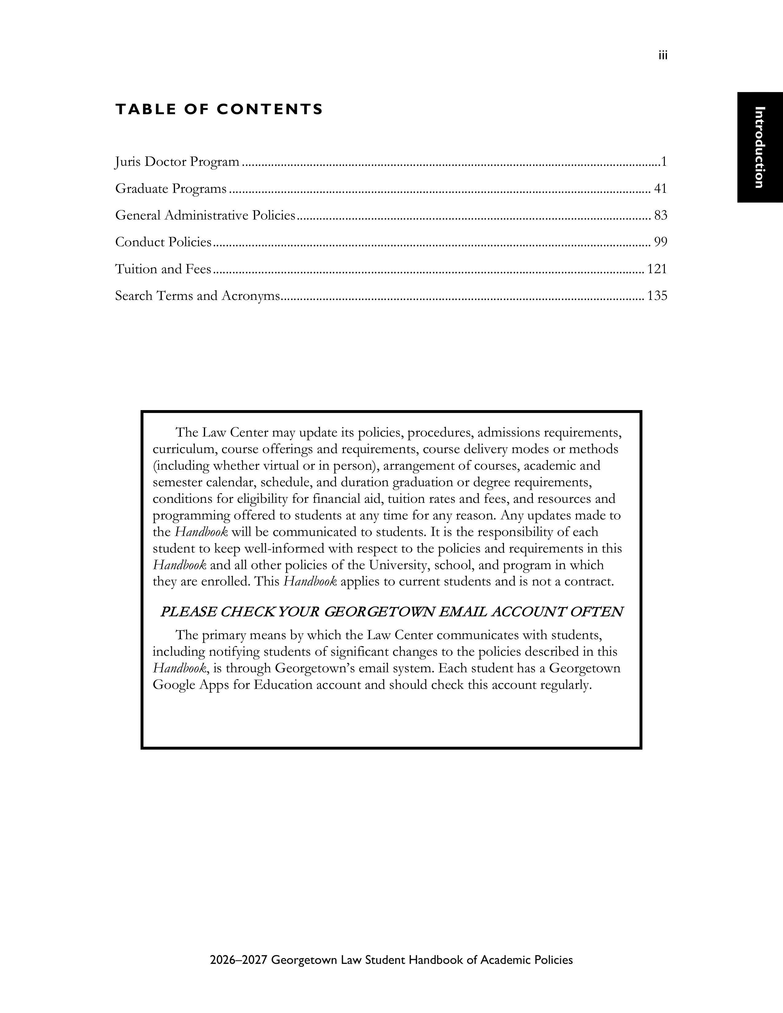 Georgetown University Law Student Handbook of Academic Policies Handbook — page 5