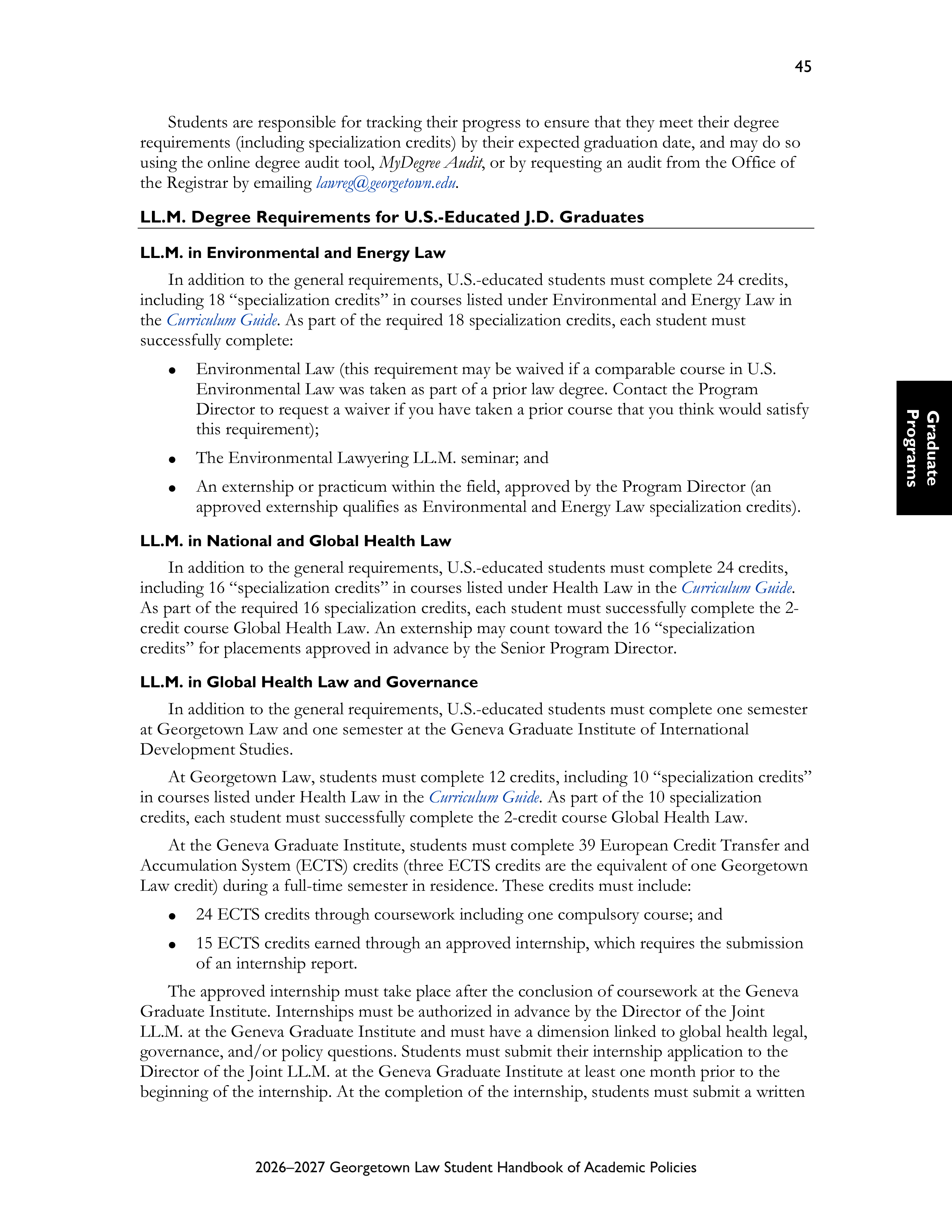 Georgetown University Law Student Handbook of Academic Policies Handbook — page 51