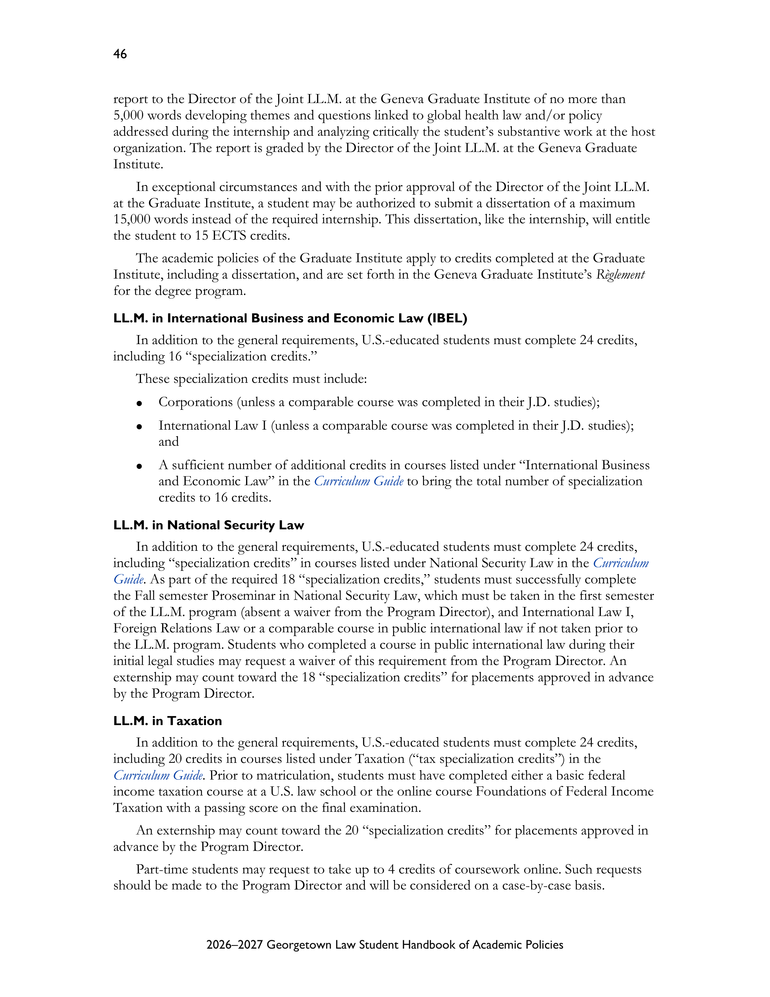 Georgetown University Law Student Handbook of Academic Policies Handbook — page 52