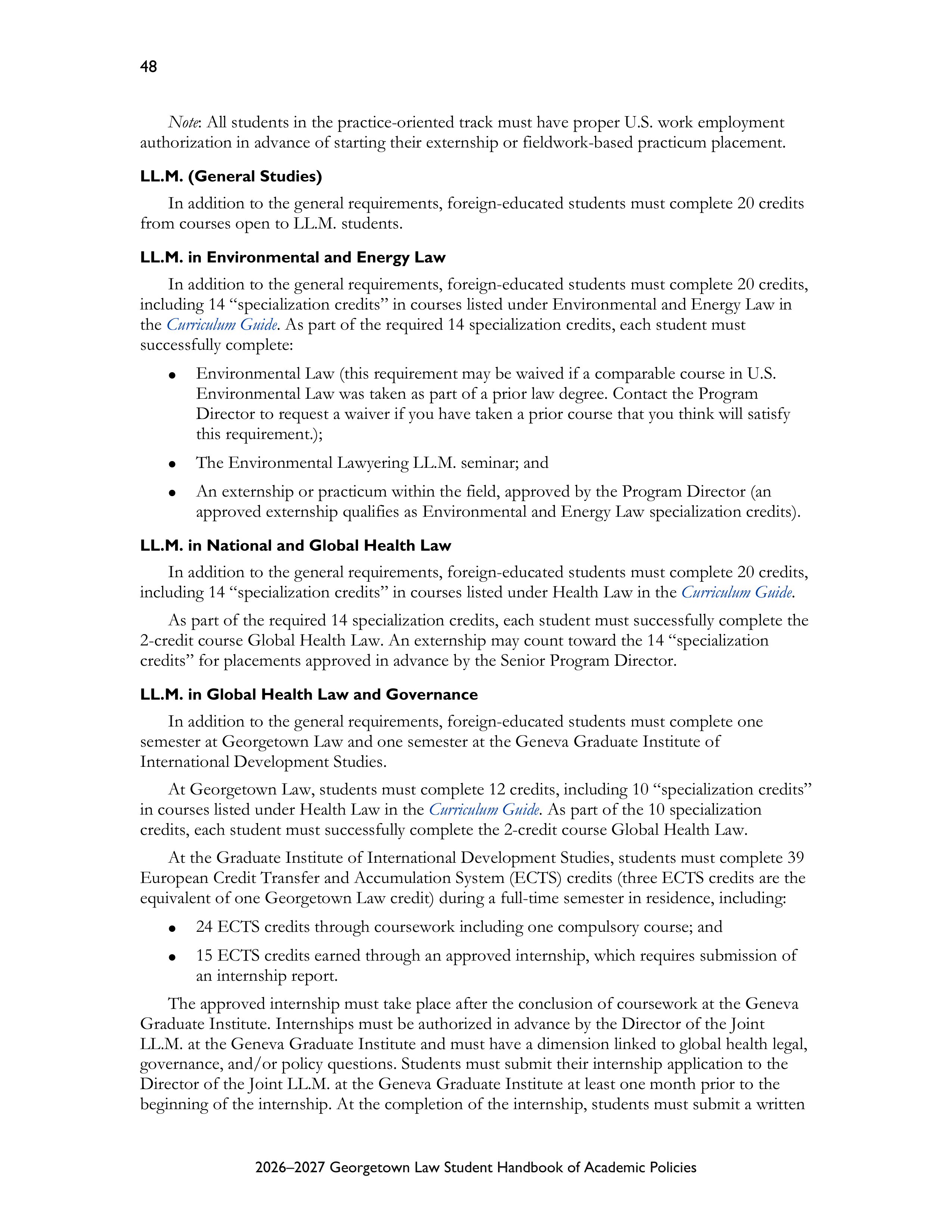 Georgetown University Law Student Handbook of Academic Policies Handbook — page 54